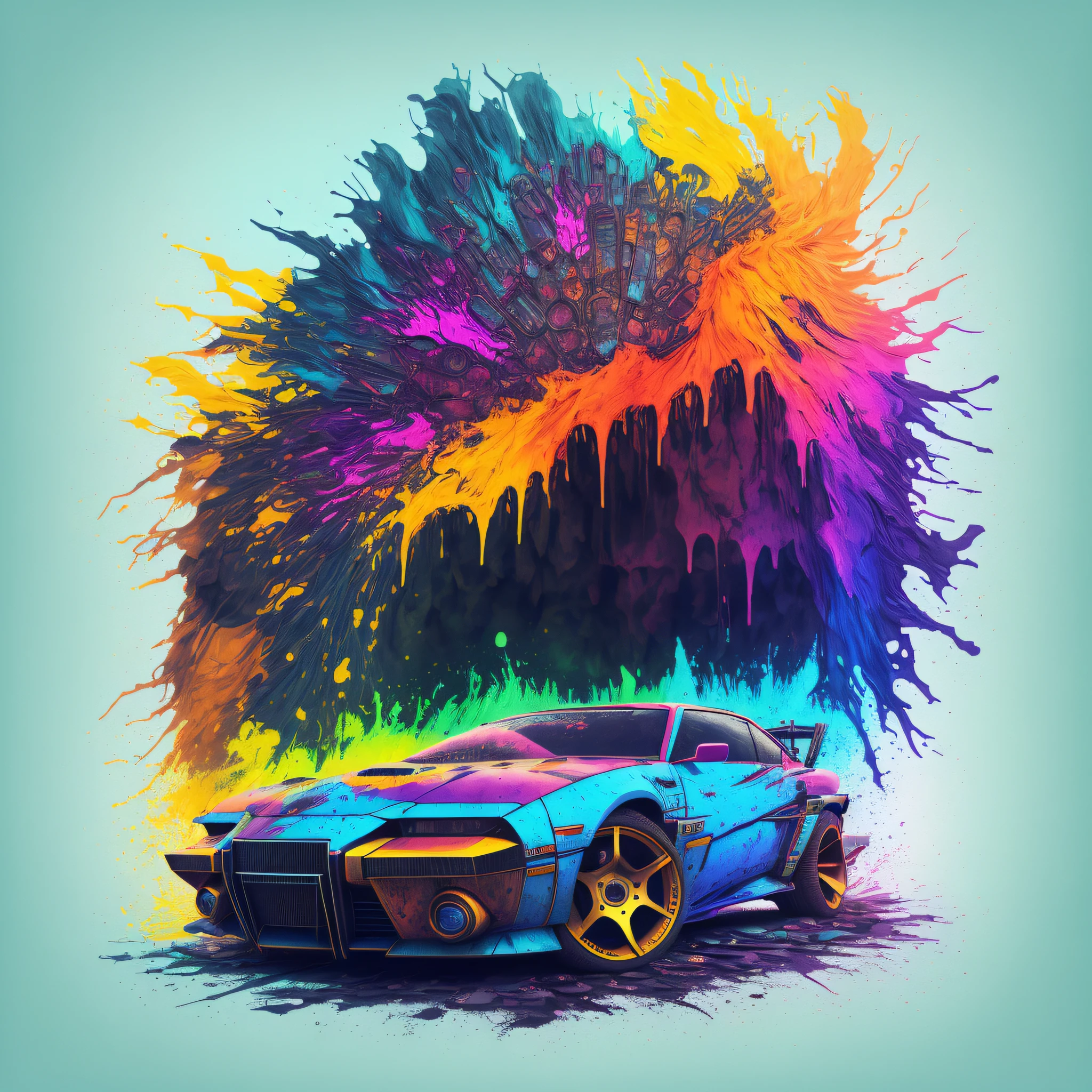(a portrait of Cyberpunk car with colored fluid), T-shirt logo in conical thin contour style, spelling view, art in (empty background:1.4)