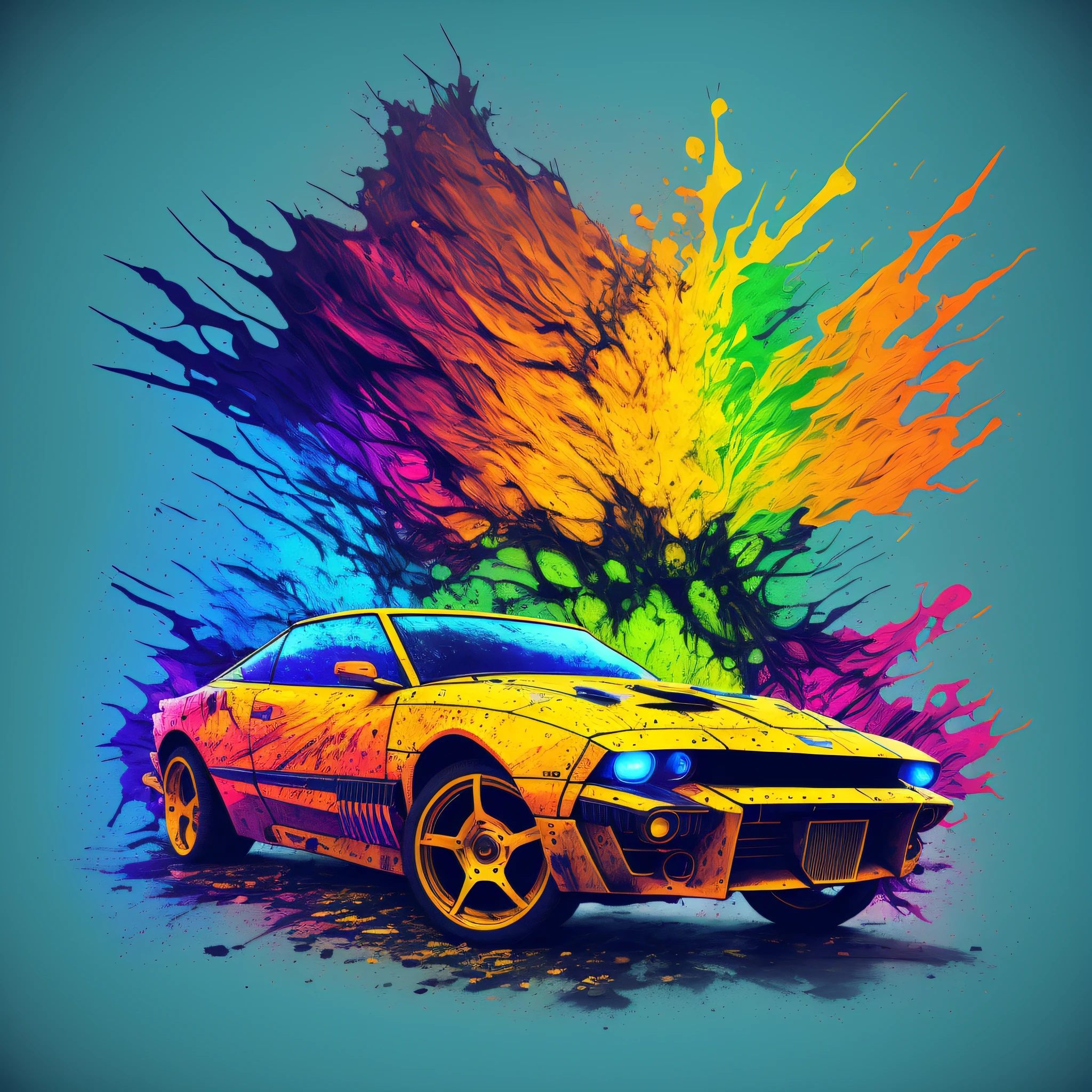 (a portrait of Cyberpunk car with colored fluid), T-shirt logo in conical thin contour style, spelling view, art in (empty background:1.4)