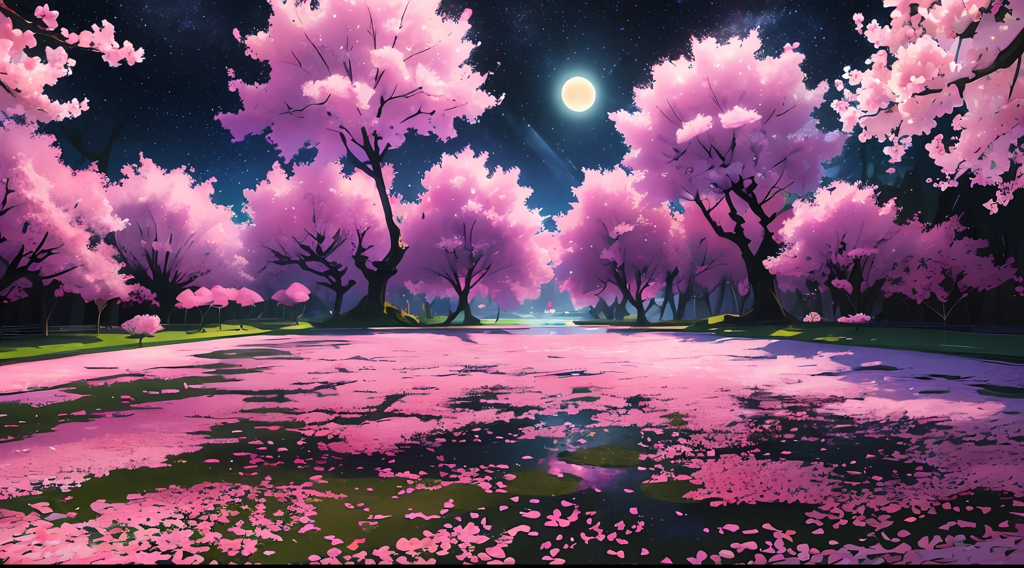 Linemoto cherry blossoms (night), (highly detailed CG unified wallpaper 8k) (highest quality), (best illustrations), bright colors (best shades), jungle, water, natural beauty, oasis of tranquility, cherry blossoms, super detail, antique porcelain, jade, castle, starry sky, , girl looks up at the night sky, ray tracing, masterpiece, top quality, super quality, absurd details, best light, best shadow, sharp, sharp images, details, Very detailed, high resolution, 8k, 4k, UHD, volumetric, bright sprite, (particle effects), (nighttime) --v6