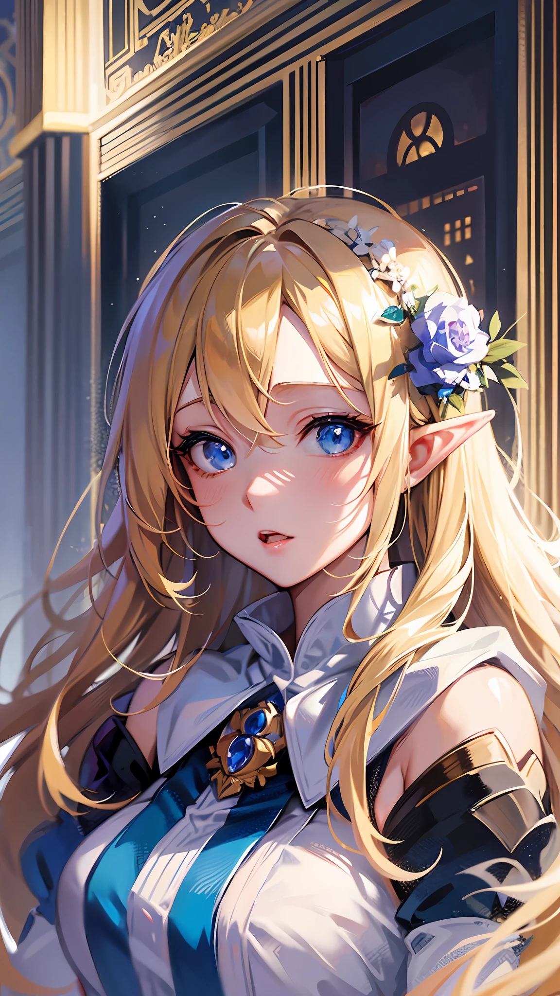 anime girl with blue eyes and blonde hair in a white dress, detailed digital anime art, elf girl, seductive anime girl, detailed anime art, detailed anime artwork, guweiz, clean detailed anime art, 8k high quality detailed art, loish and wlop, beautiful anime girl, artwork in the style of guweiz, beautiful alluring anime woman
