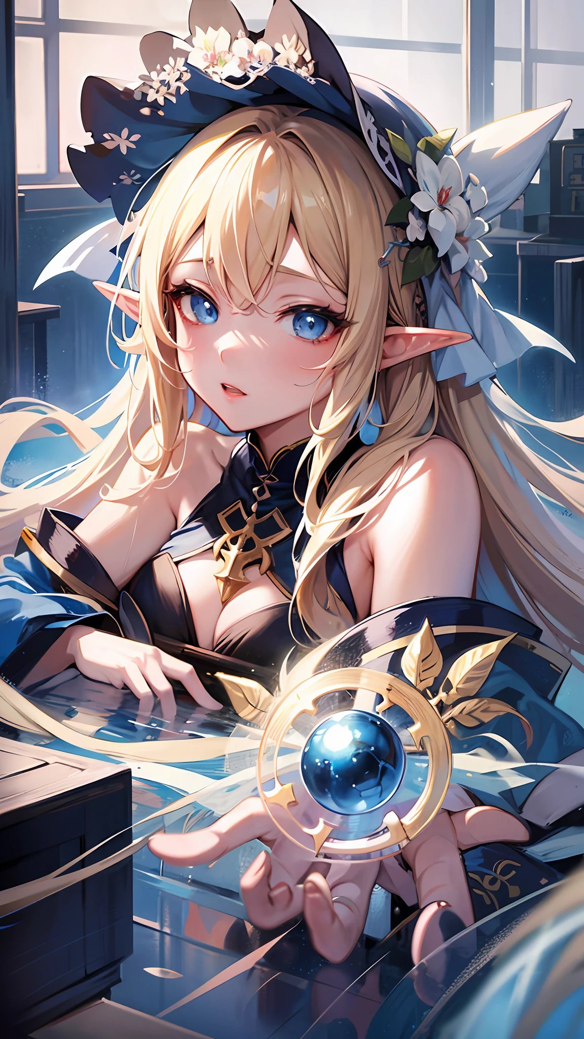 anime girl with blue eyes and blonde hair in a white dress, detailed digital anime art, elf girl, seductive anime girl, detailed anime art, detailed anime artwork, guweiz, clean detailed anime art, 8k high quality detailed art, loish and wlop, beautiful anime girl, artwork in the style of guweiz, beautiful alluring anime woman