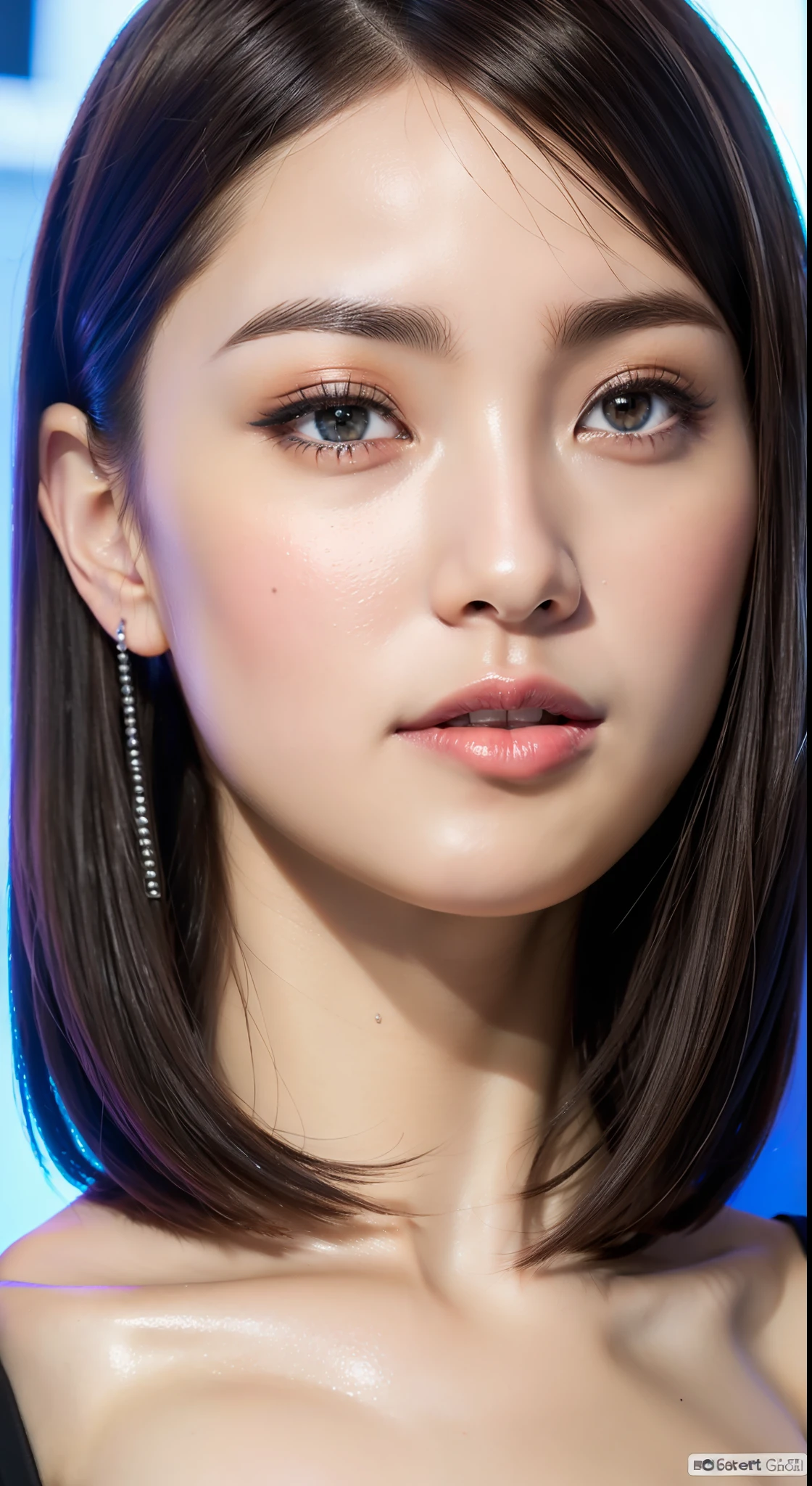 NSFW, ((top quality, masterpiece)), highly detailed face and skin texture, photorealistic, Japan person with bob hair, grid girl, background is Tokyo Motor Show