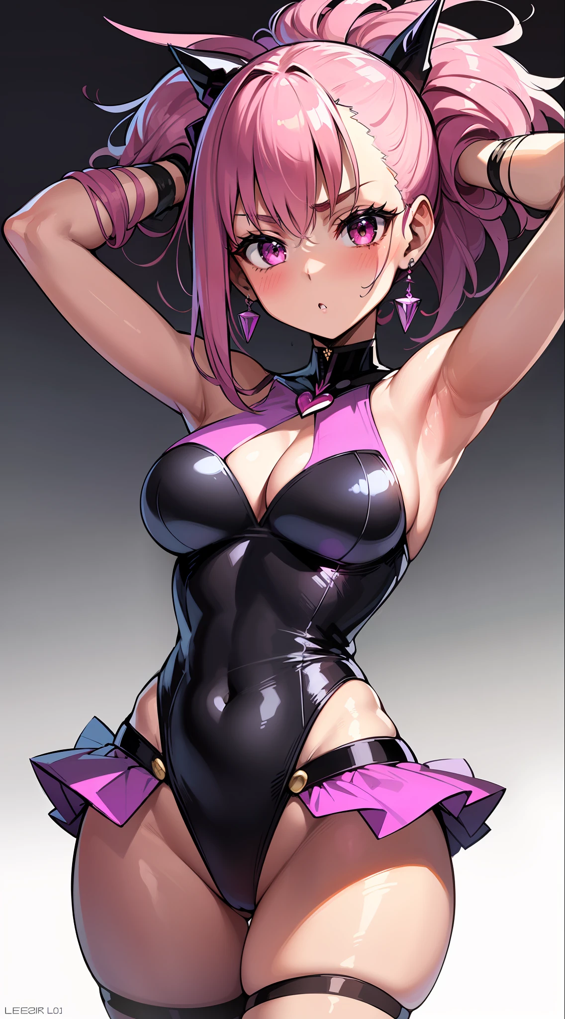 (HD, Sharp, Fractal), 1 Woman, Super Glossy Skin, Magical Girl, 25 years old, Leotard, Mini Skirt,Big, Pink and Black Costume
