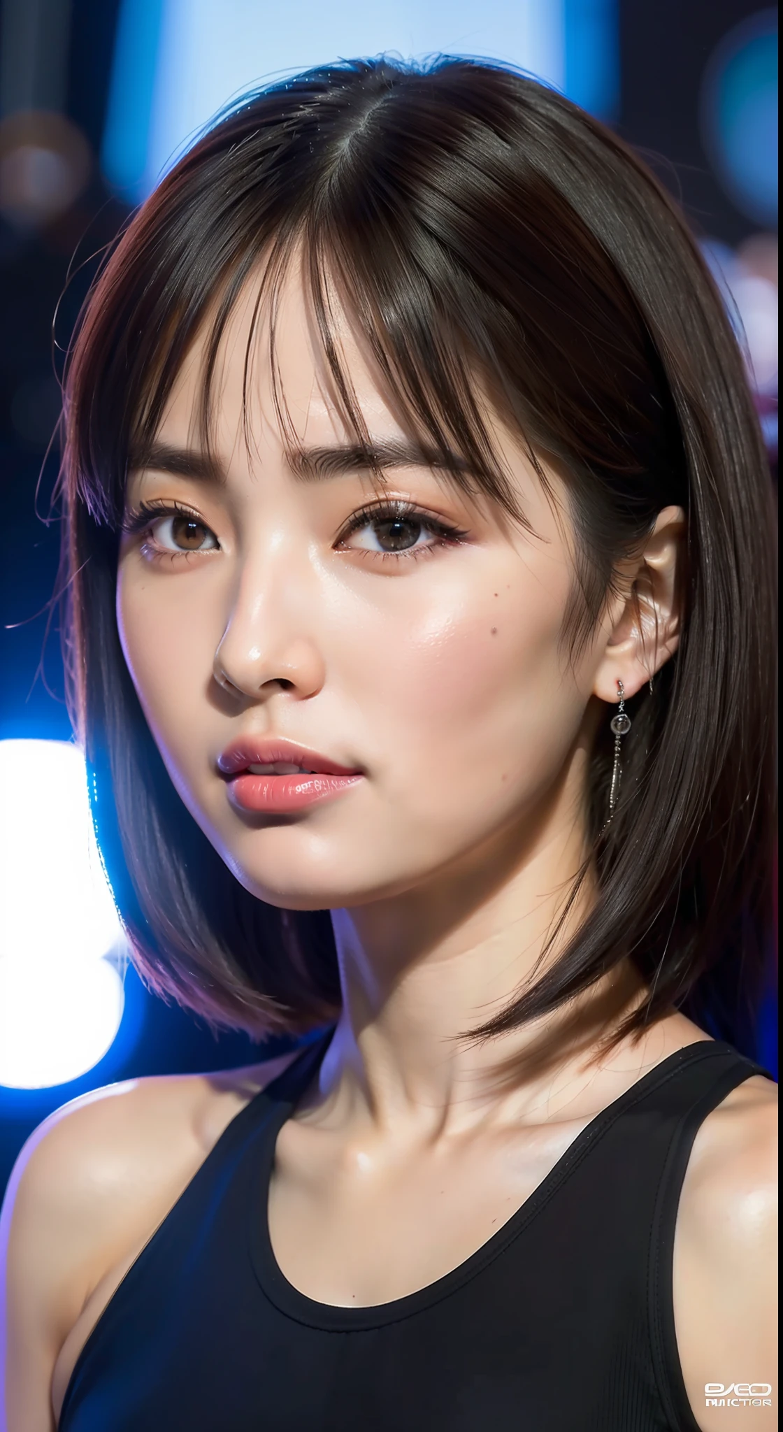 NSFW, ((top quality, masterpiece)), highly detailed face and skin texture, photorealistic, Japan person with bob hair, grid girl, background is Tokyo Motor Show
