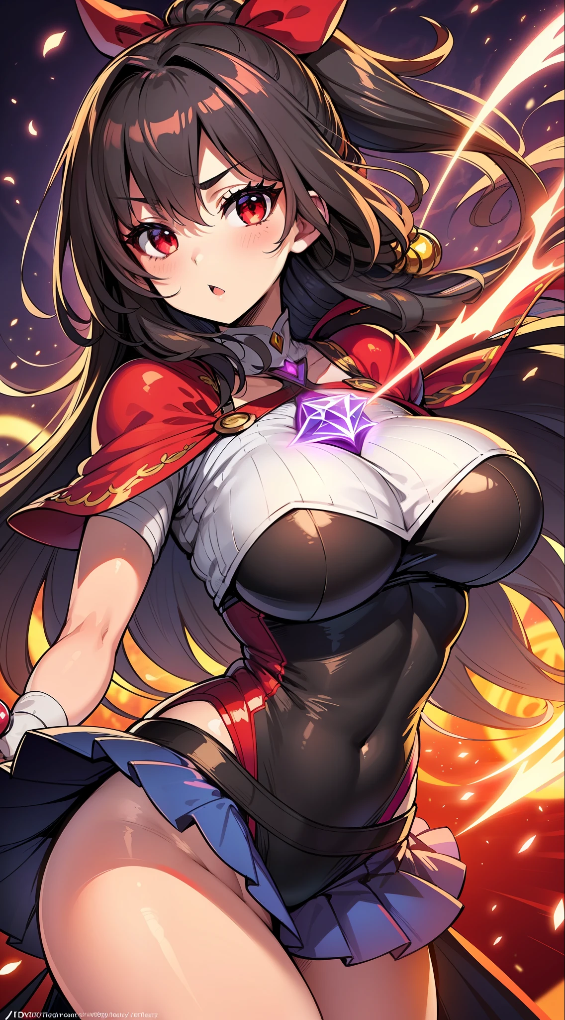 (HD, Sharp, Fractal), Single Woman, Super Glossy Skin, Magical Girl, 25 years old, Leotard, Mini Skirt,Big, Crimson and Black Costume