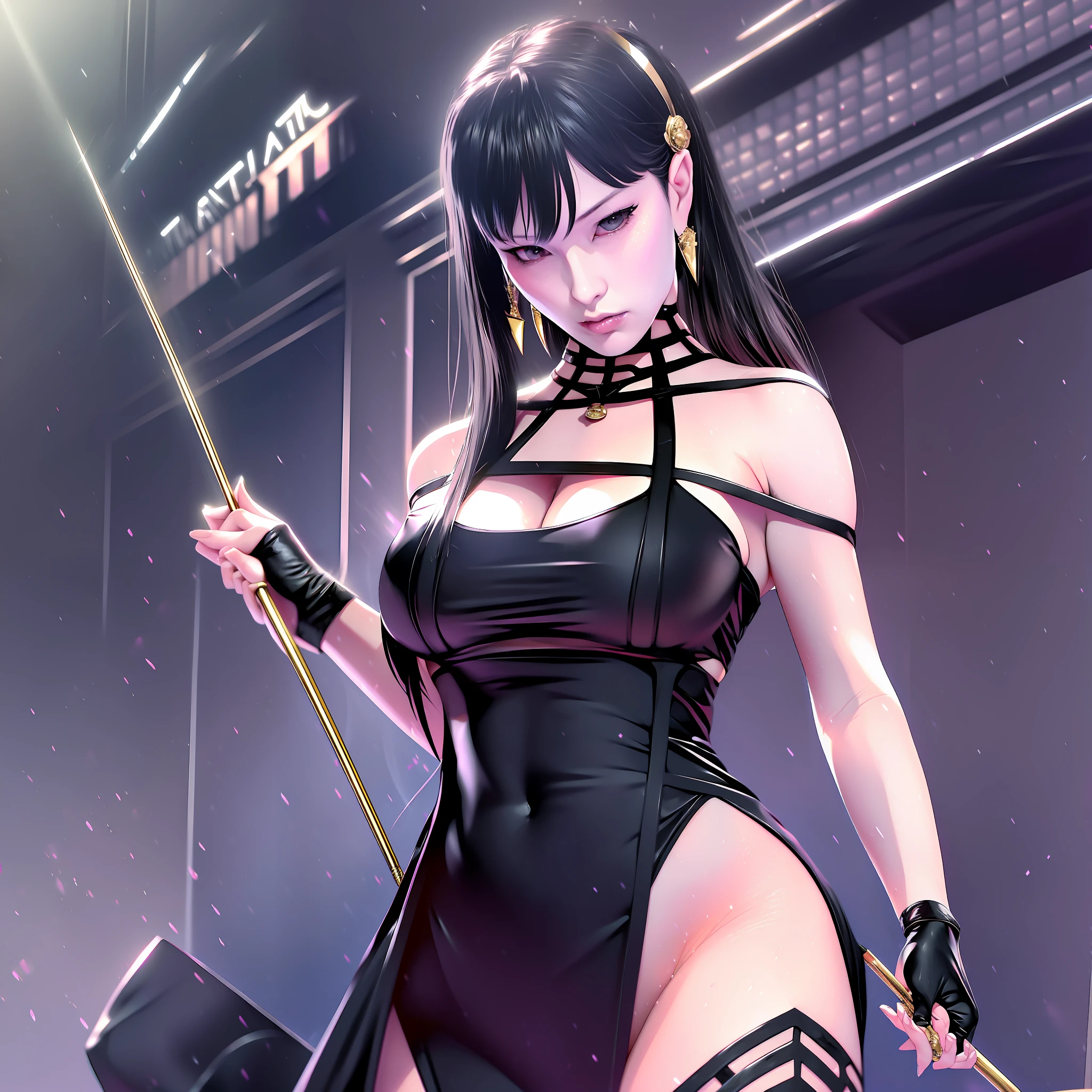 araffe woman in a black dress posing with a sword, seductive tifa lockhart portrait, tifa lockhart, tifa, glamorous tifa lockheart, japanese goddess, tifa lockheart, 奈良美智, ayami, mayuri shiina, deayami kojima, succubus in tight short dress