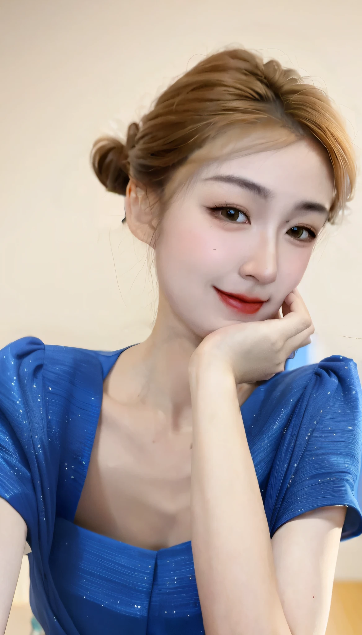 there is a woman that is posing for a picture in a blue dress, young cute wan asian face, xintong chen, 8k selfie photograph, sakimichan, ruan jia beautiful!, 1 8 yo, trending at cgstation, ruan cute vtuber, lovely delicate face, yanjun chengt, girl cute-fine-face, wenfei ye