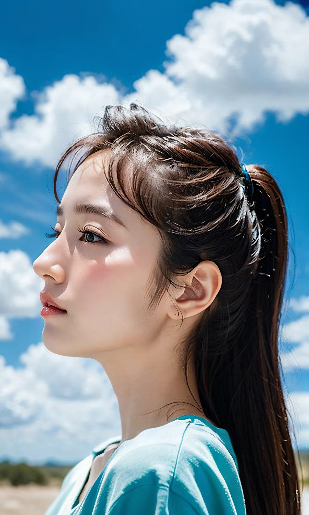 dblxp close-up profile of a woman made out of clouds, pale photo