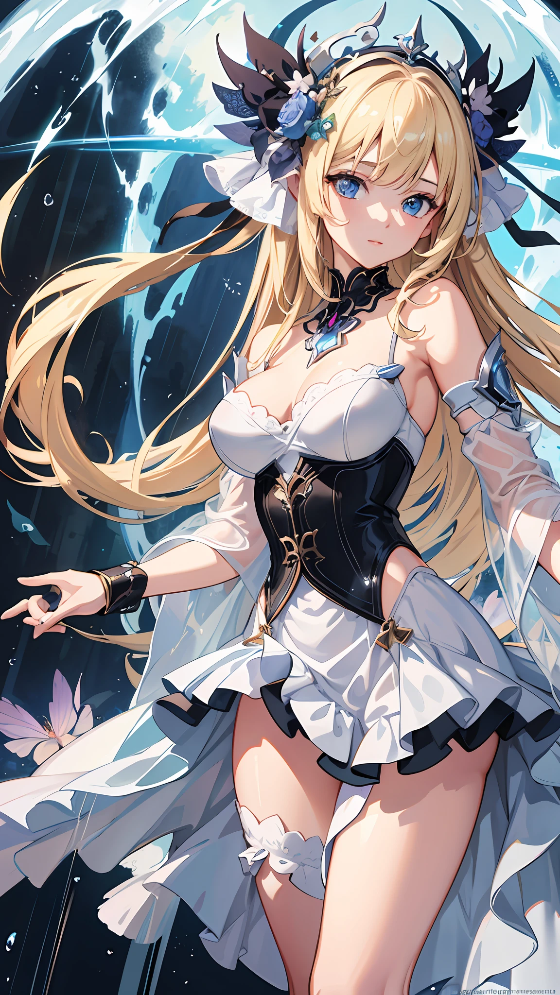 anime girl with blue eyes and blonde hair in a white dress, detailed digital anime art, elf girl, seductive anime girl, detailed anime art, detailed anime artwork, guweiz, clean detailed anime art, 8k high quality detailed art, loish and wlop, beautiful anime girl, artwork in the style of guweiz, beautiful alluring anime woman , sea, rain , wet , ultra detailed, masterpiece,best quality,ultra-detailed,very detailed illustrations,extremely detailed,intricate details,highres,super complex details,extremely detailed 8k cg wallpaper, caustics,reflection,ray tracing, 1girl:1.4), solo, alone, detailed background, ((masterpiece)), absurdres, HDR, (Classic headshot pose), extremely detailed 8K wallpaper,masterpiece,highres,detailed manga illustration,