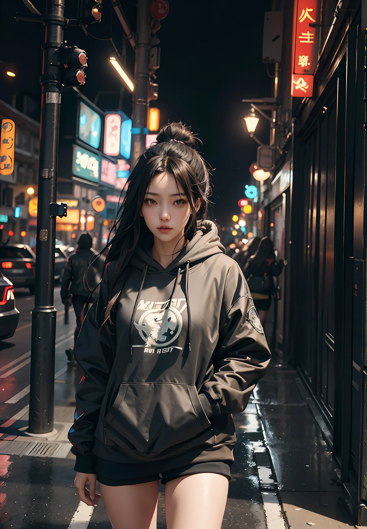 there is a woman with a camera on a city street, artwork in the style of guweiz, cyberpunk anime girl in hoodie, guweiz, trending on cgstation, ross tran 8 k, hyper-realistic cyberpunk style, cyberpunk anime girl, beautiful cyberpunk girl face, guweiz on pixiv artstation, dreamy cyberpunk girl