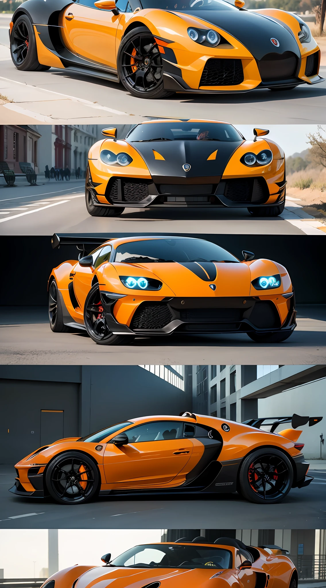 BugattiAI Orange with Black Futuristic Car, Realism And Settings