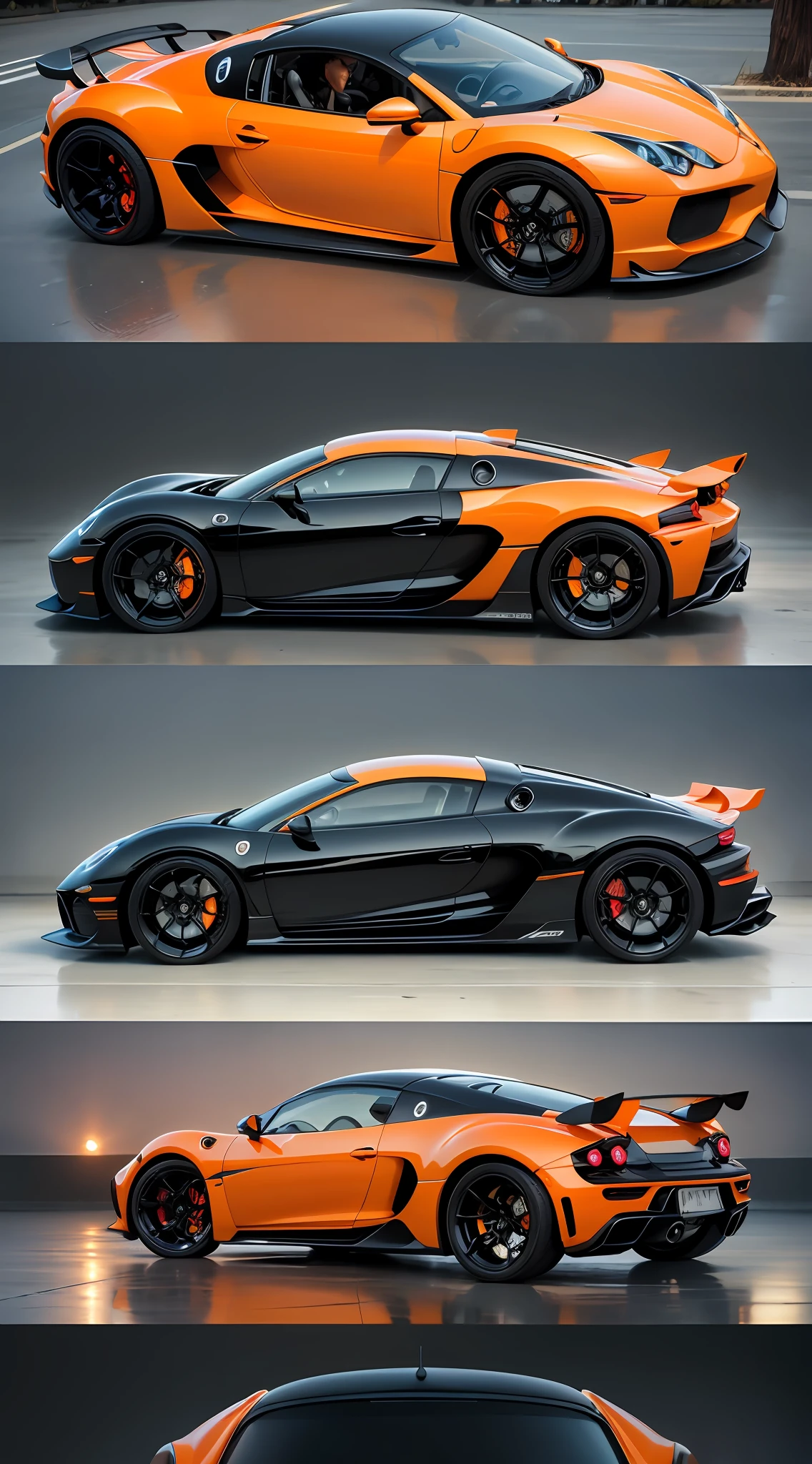 BugattiAI Orange with Black Futuristic Car, Realism And Settings