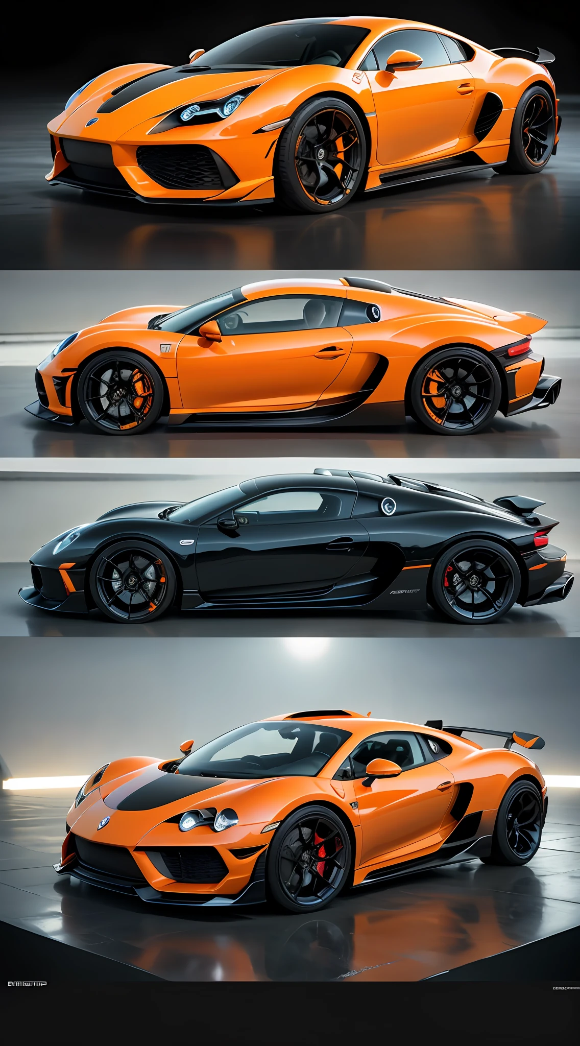 BugattiAI Orange with Black Futuristic Car, Realism And Settings