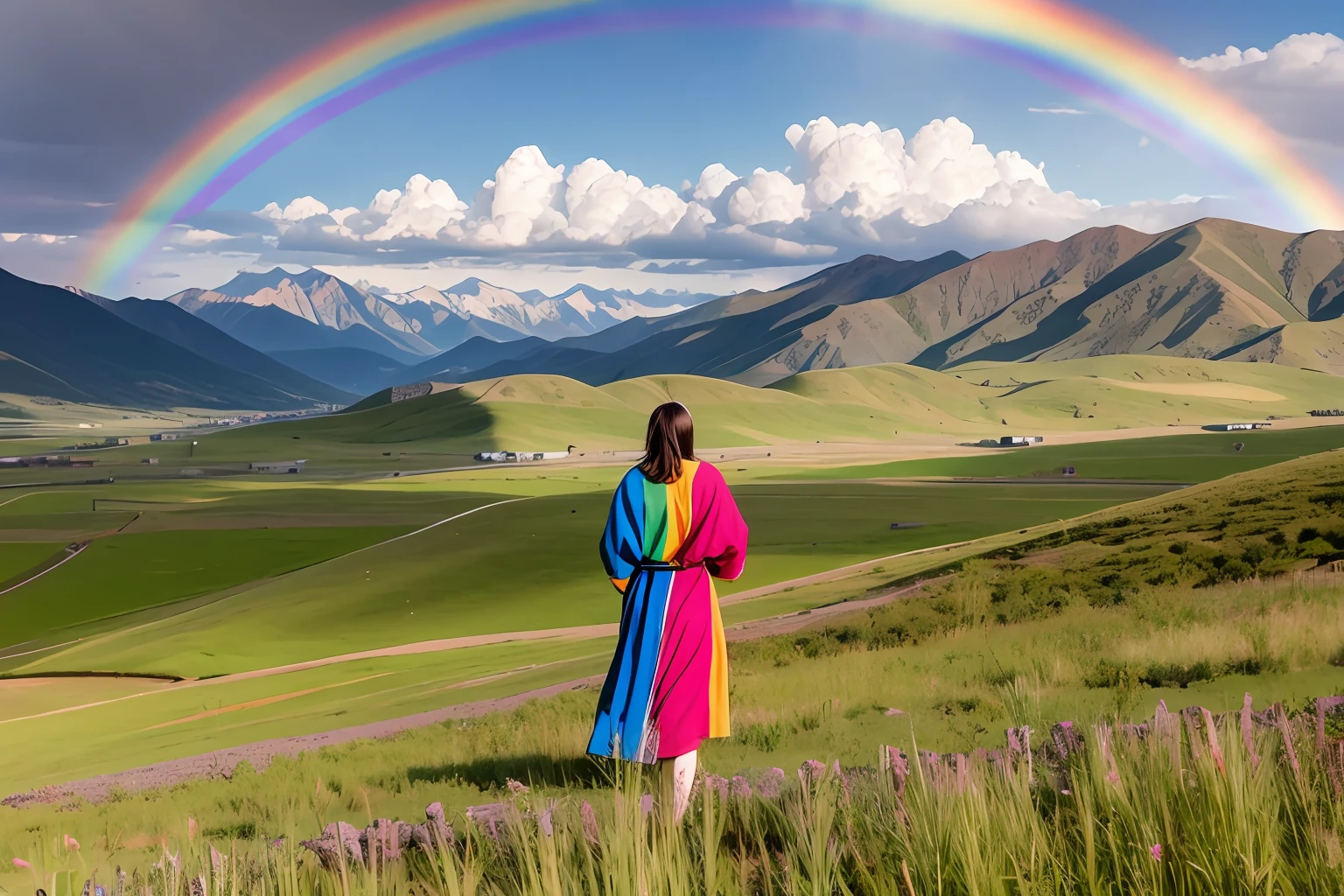 Beautiful rainbow on the steppe