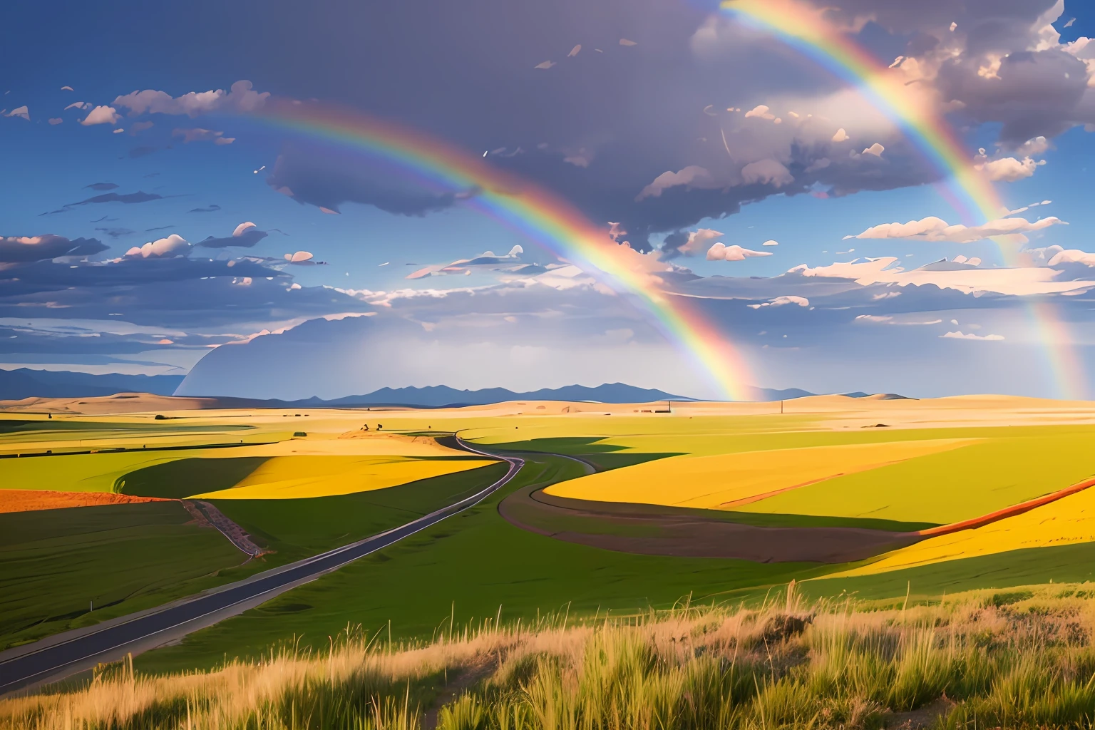 Beautiful rainbow on the steppe