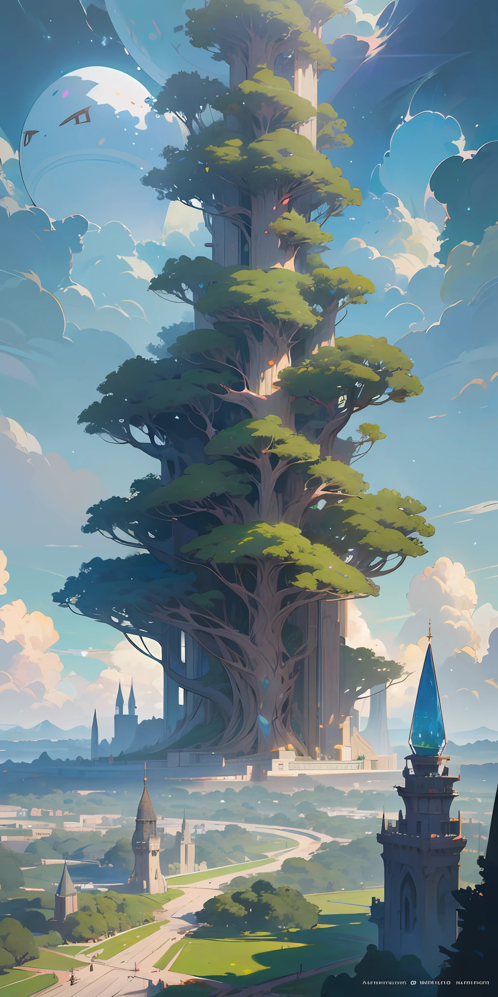 Illustration of a hyperrealistic , otherworldly, ultrasky scene featuring a giant crystal tree full body,very detailed and magical lighting, intricate forest details, vegetation and river around, solarpunk ,landscape, giant tree, beatifull leafy with beautiful lighting and realistic proportions, as if it were a cinematic background, 8k, highest quality, masterpiece, clouds and stars in the sky.Sky, Clouds, holding_weapon, no_humans, Glow, giant mechanical _ trees , city with tall trees _Architecture, “sky, cloud, glowing, big trees ,ghost in the shell, ghost machines, robot, cybernetic _trees, tree_mech, sci-fi, cityscape, realistic, mechanical” Science Fiction, Cities, Rendered in Octane, hyper realistic, 8k, epic composition, cinematic, octane render, artstation landscape vista photography by Carr Clifton & Galen Rowell, 16K resolution, Landscape veduta photo by Dustin Lefevre & tdraw, 8k resolution, detailed landscape painting by Ivan Shishkin, DeviantArt, Flickr, rendered in Enscape, Miyazaki, Nausicaa Ghibli, Breath of The Wild,,trending in artstation, cgsociety, 8k post-processing highly detailed,Junji Murakami, Mucha Klimt, Sharandula, Hiroshi Yoshida, Tom Bagshaw, Ross Tran, Artgerm,Craig Mullins,dramatic,Junji Murakami, moody lighting rendered by octane engine,characters 8K symmetrical arstation, cape,cinematic lighting, intricate details, 8k detail post processing, hyperealistic, octane rend, Zdzisław Beksiński style, ar 2:3 Reality Reality –auto –v6 –s2 --auto --s2