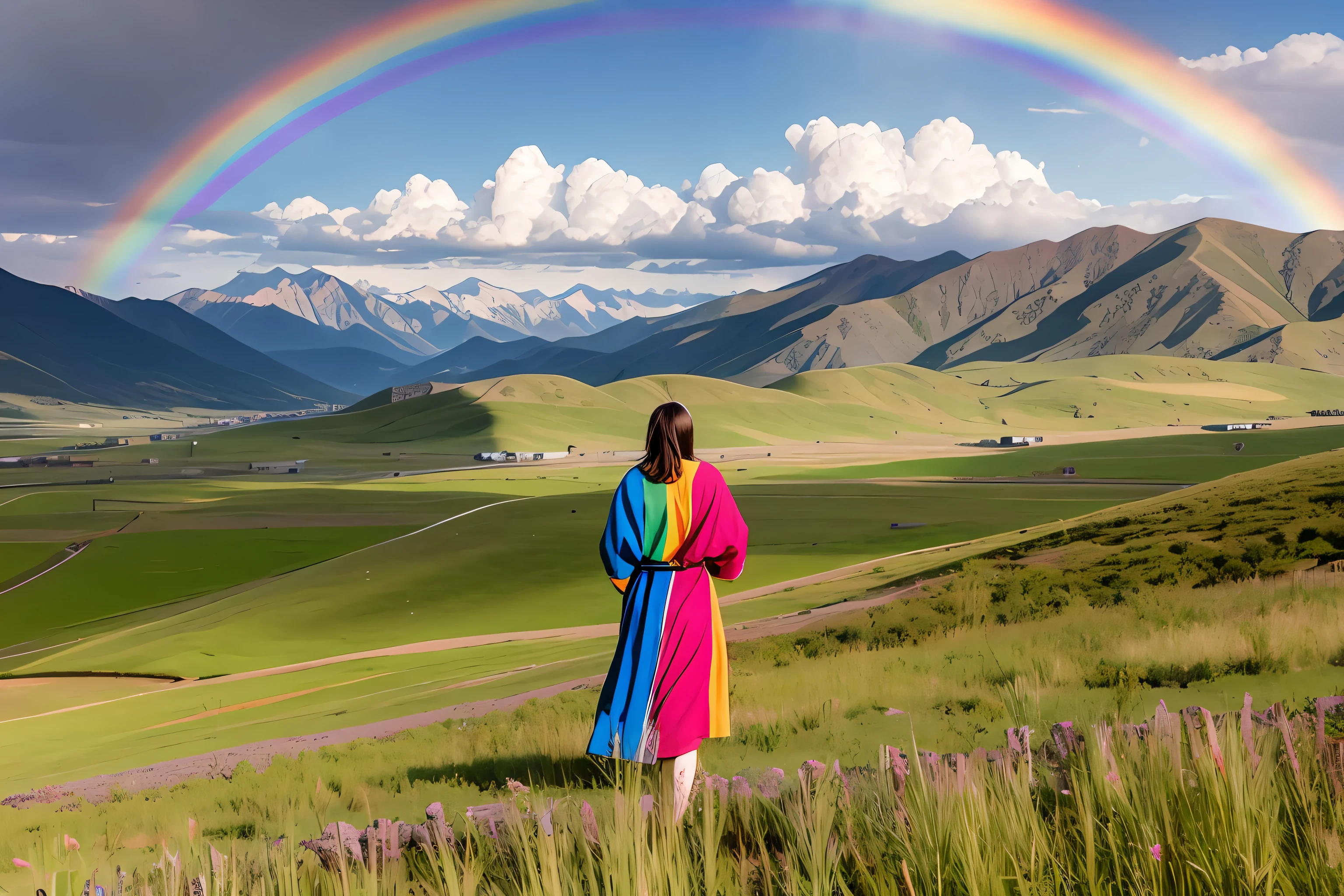 Beautiful rainbow on the steppe