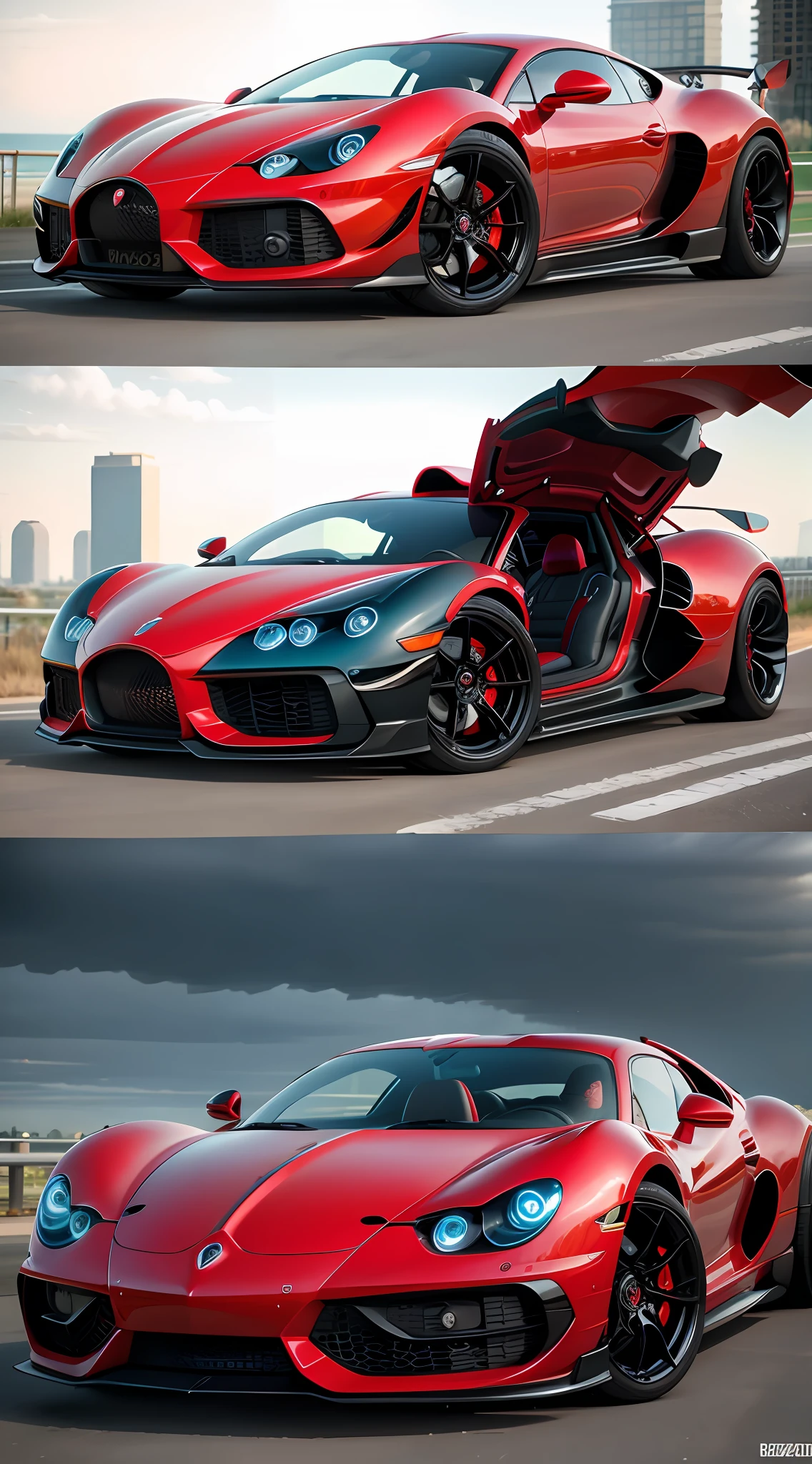 BugattiAI Red Futuristic Car, Realism And Settings