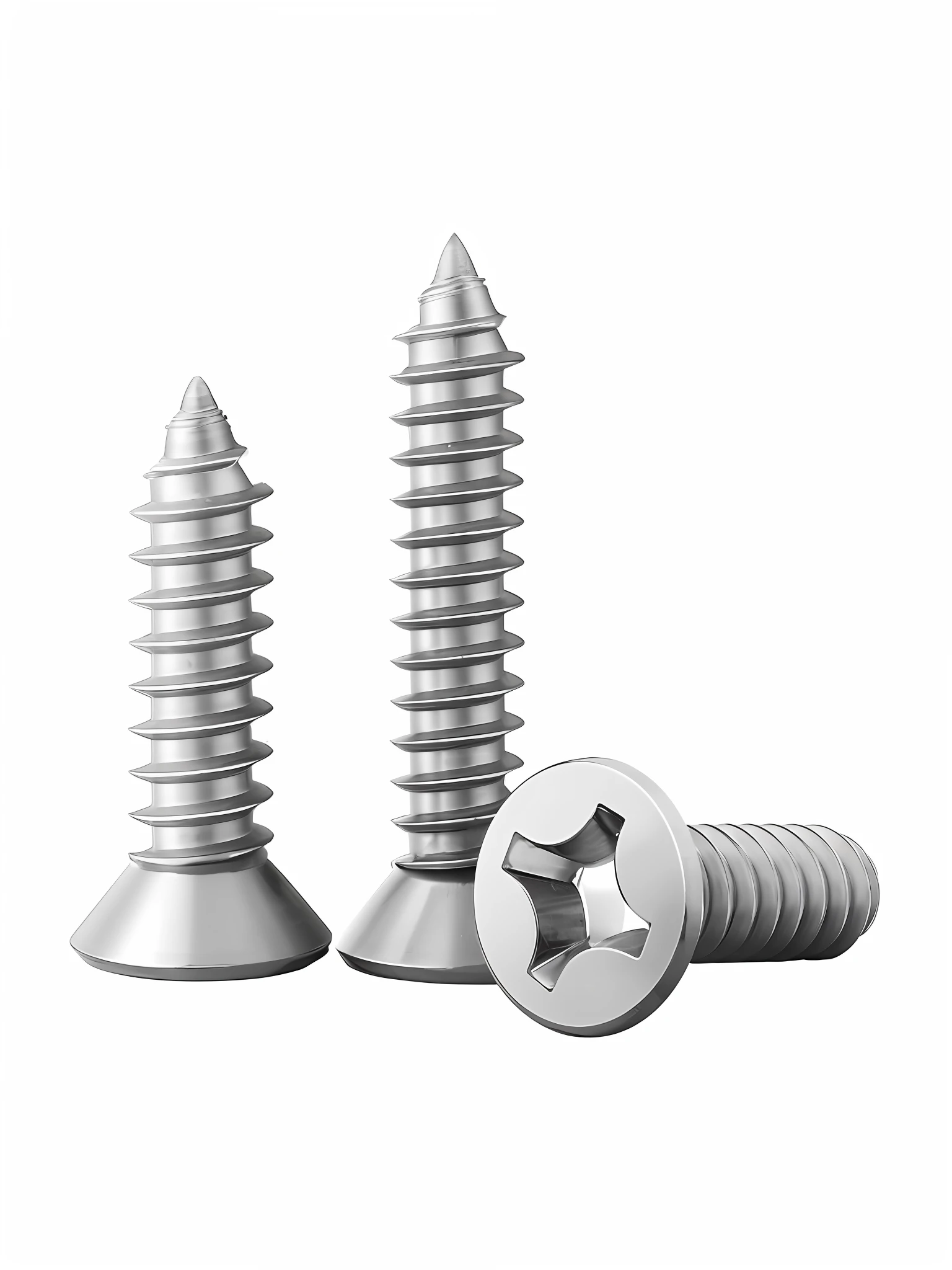 Close up of screws and screws on white background, screws, screws, screws and bolts, exposed screws, bolts, stainless steel, (bolts), white background, Arthur Sarkissian, detailed product photos, stainless steel, high detail product photos, high quality product images", flying screws, high resolution product photos, C4D, renderer --auto --s2
