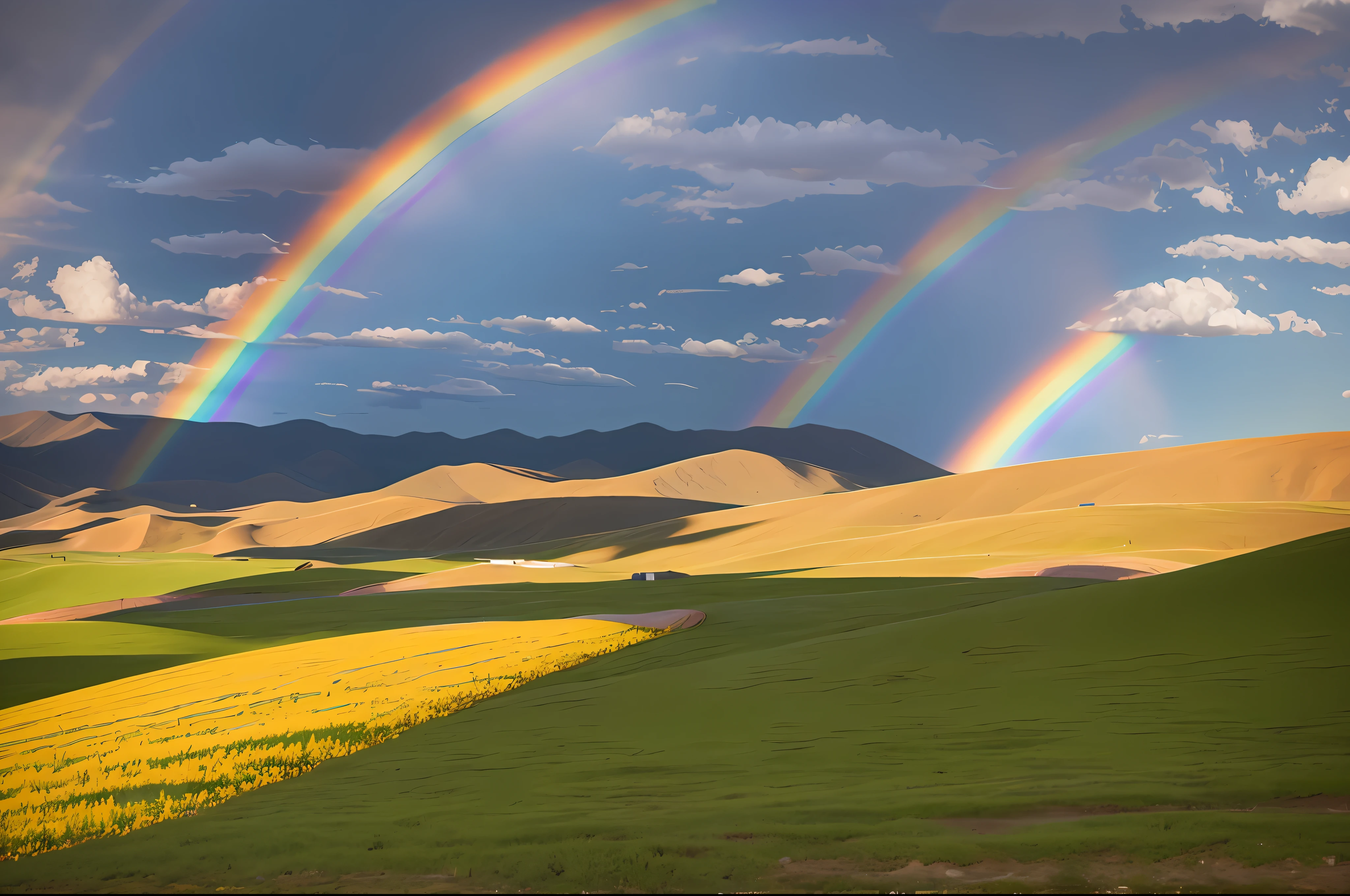 Beautiful rainbow on the steppe