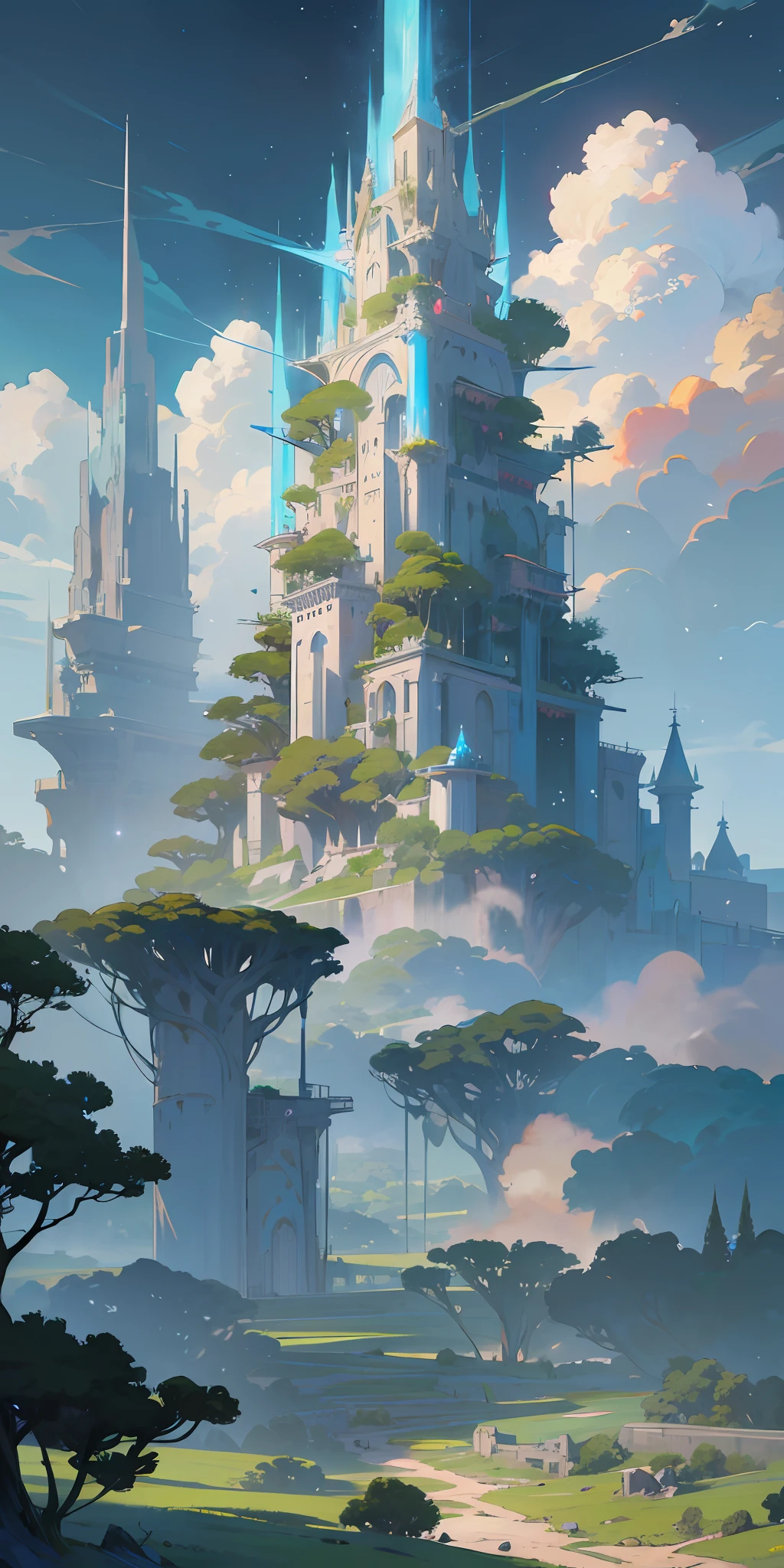 Illustration of a hyperrealistic , otherworldly, ultrasky scene featuring a giant crystal tree full body,very detailed and magical lighting, intricate forest details, vegetation and river around, solarpunk ,landscape, giant tree, beatifull leafy with beautiful lighting and realistic proportions, as if it were a cinematic background, 8k, highest quality, masterpiece, clouds and stars in the sky.Sky, Clouds, holding_weapon, no_humans, Glow, giant mechanical _ trees , city with tall trees _Architecture, “sky, cloud, glowing, big trees ,ghost in the shell, ghost machines, robot, cybernetic _trees, tree_mech, sci-fi, cityscape, realistic, mechanical” Science Fiction, Cities, Rendered in Octane, hyper realistic, 8k, epic composition, cinematic, octane render, artstation landscape vista photography by Carr Clifton & Galen Rowell, 16K resolution, Landscape veduta photo by Dustin Lefevre & tdraw, 8k resolution, detailed landscape painting by Ivan Shishkin, DeviantArt, Flickr, rendered in Enscape, Miyazaki, Nausicaa Ghibli, Breath of The Wild,,trending in artstation, cgsociety, 8k post-processing highly detailed,Junji Murakami, Mucha Klimt, Sharandula, Hiroshi Yoshida, Tom Bagshaw, Ross Tran, Artgerm,Craig Mullins,dramatic,Junji Murakami, moody lighting rendered by octane engine,characters 8K symmetrical arstation, cape,cinematic lighting, intricate details, 8k detail post processing, hyperealistic, octane rend, Zdzisław Beksiński style, ar 2:3 Reality Reality –auto –v6 –s2 --auto --s2