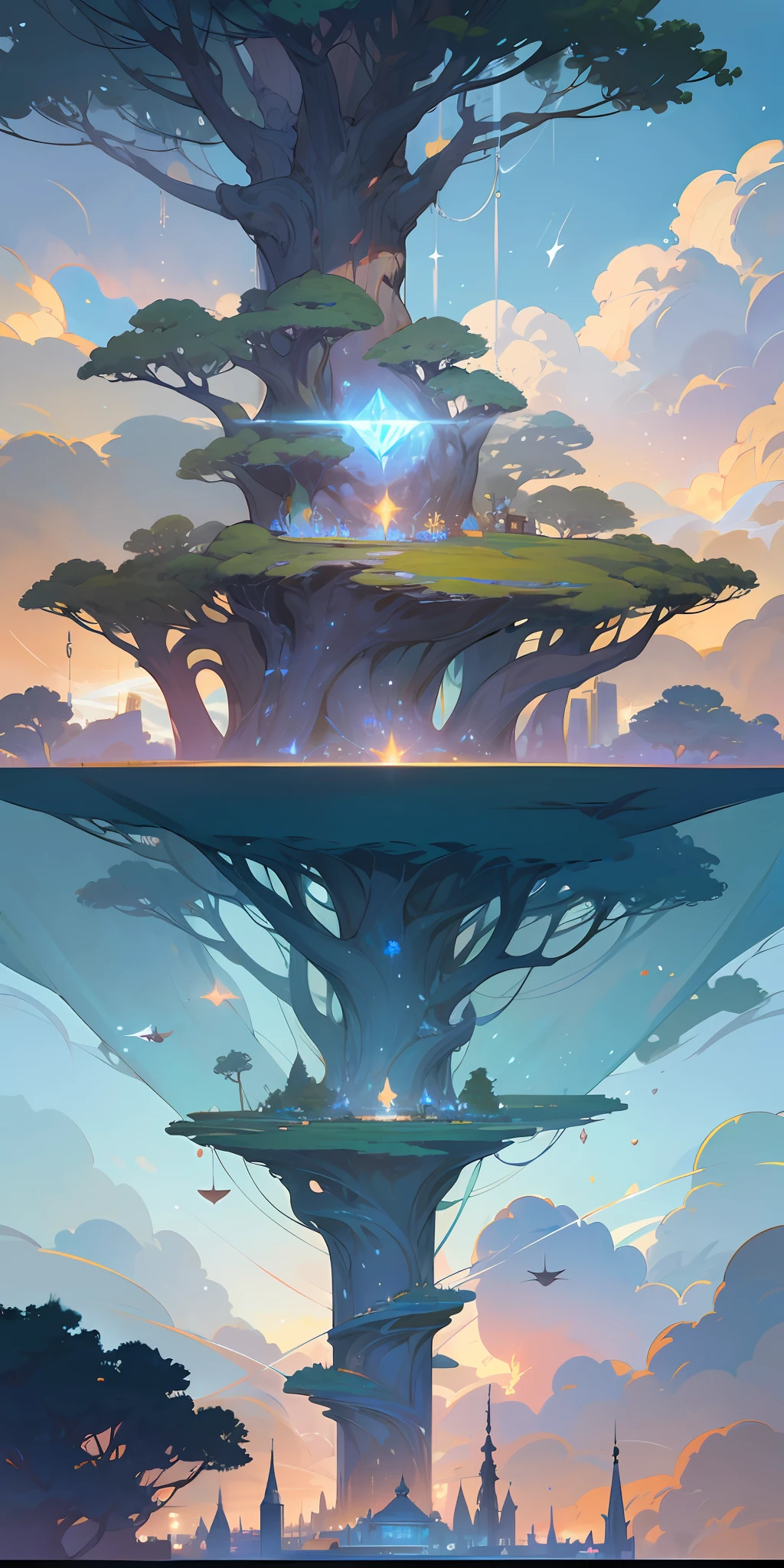 Illustration of a hyperrealistic , otherworldly, ultrasky scene featuring a giant crystal tree full body,very detailed and magical lighting, intricate forest details, vegetation and river around, solarpunk ,landscape, giant tree, beatifull leafy with beautiful lighting and realistic proportions, as if it were a cinematic background, 8k, highest quality, masterpiece, clouds and stars in the sky.Sky, Clouds, holding_weapon, no_humans, Glow, giant mechanical _ trees , city with tall trees _Architecture, “sky, cloud, glowing, big trees ,ghost in the shell, ghost machines, robot, cybernetic _trees, tree_mech, sci-fi, cityscape, realistic, mechanical” Science Fiction, Cities, Rendered in Octane, hyper realistic, 8k, epic composition, cinematic, octane render, artstation landscape vista photography by Carr Clifton & Galen Rowell, 16K resolution, Landscape veduta photo by Dustin Lefevre & tdraw, 8k resolution, detailed landscape painting by Ivan Shishkin, DeviantArt, Flickr, rendered in Enscape, Miyazaki, Nausicaa Ghibli, Breath of The Wild,,trending in artstation, cgsociety, 8k post-processing highly detailed,Junji Murakami, Mucha Klimt, Sharandula, Hiroshi Yoshida, Tom Bagshaw, Ross Tran, Artgerm,Craig Mullins,dramatic,Junji Murakami, moody lighting rendered by octane engine,characters 8K symmetrical arstation, cape,cinematic lighting, intricate details, 8k detail post processing, hyperealistic, octane rend, Zdzisław Beksiński style, ar 2:3 Reality Reality –auto –v6 –s2 --auto --s2