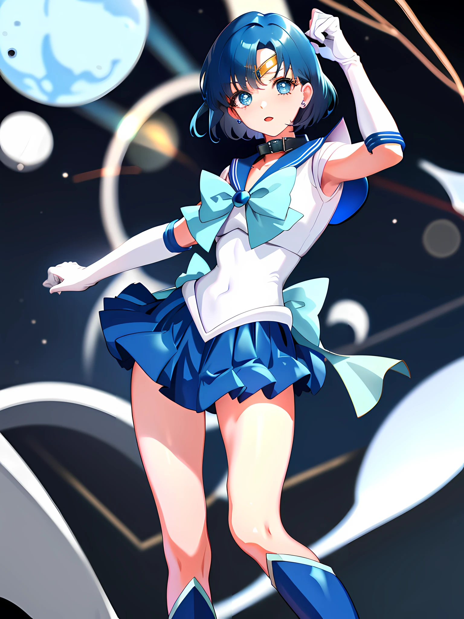 Sailor girl in a blue and white outfit with a blue bow - SeaArt AI
