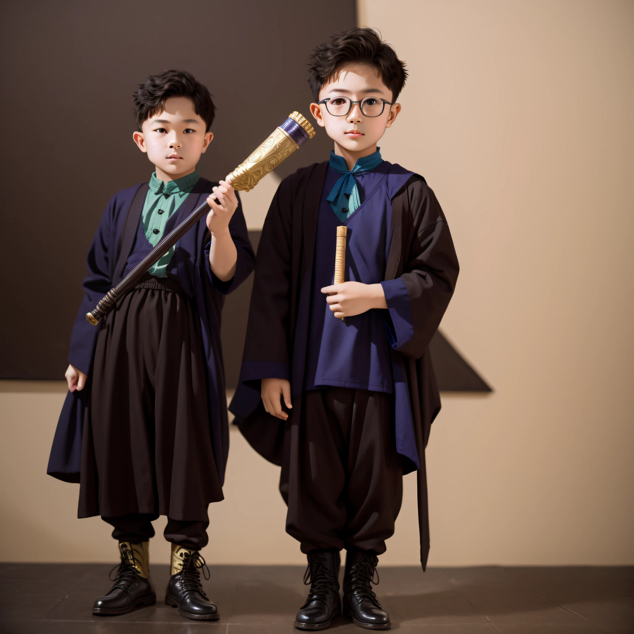 An Asian boy dressed in Harry Potter clothes with a scepter, in a school of witchcraft and wizardry, extremely detailed RAW photos, realistic, (brunet) bright colors (best quality) --v 6