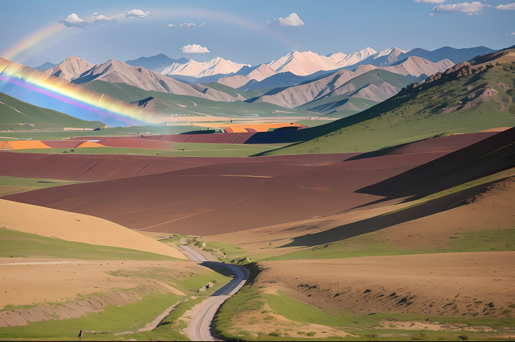 Beautiful rainbow on the steppe