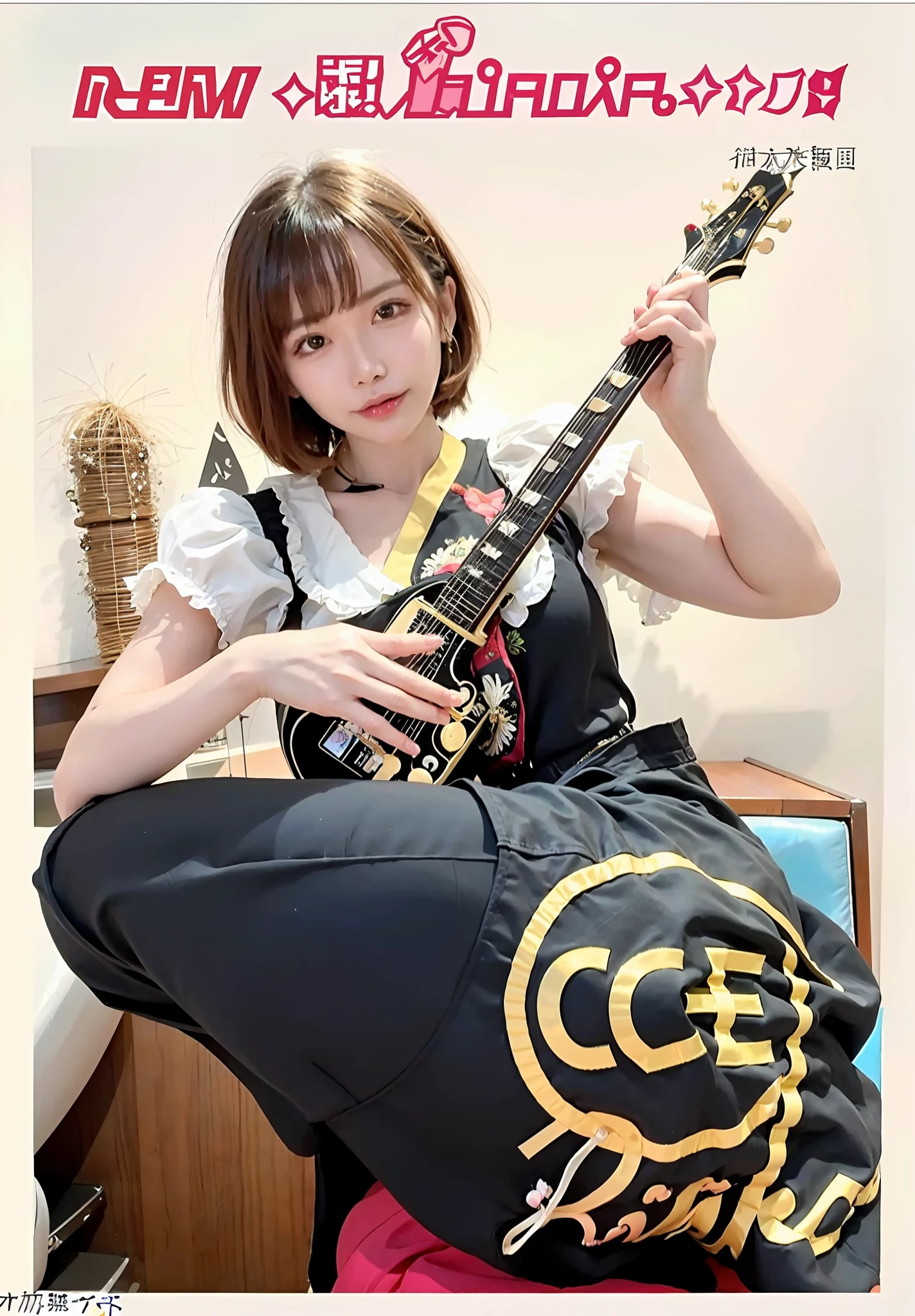 best quality, (逼真度:1.2), 1girl, solo, 详细脸, face focus, standing, black hair,(hair ornament:1.35), 校服, ribbon sleeves, 拆袖, ribbon trim, wide sleeves, (looking在观众：1.5）长发，黑眼睛，刘海，嘴唇，