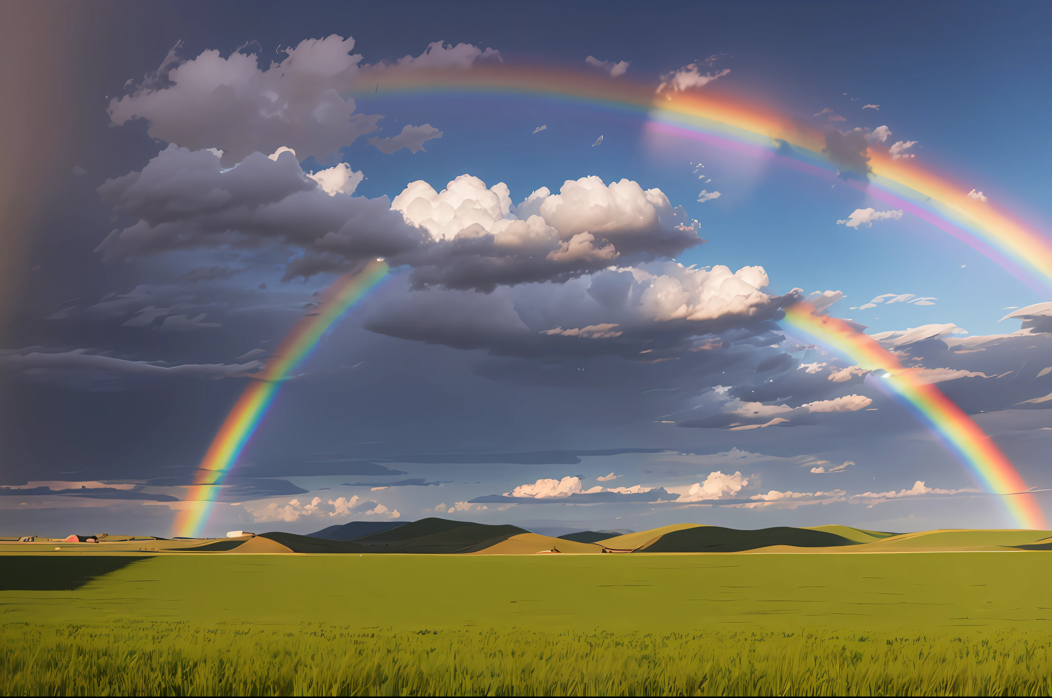 Beautiful rainbow on the steppe