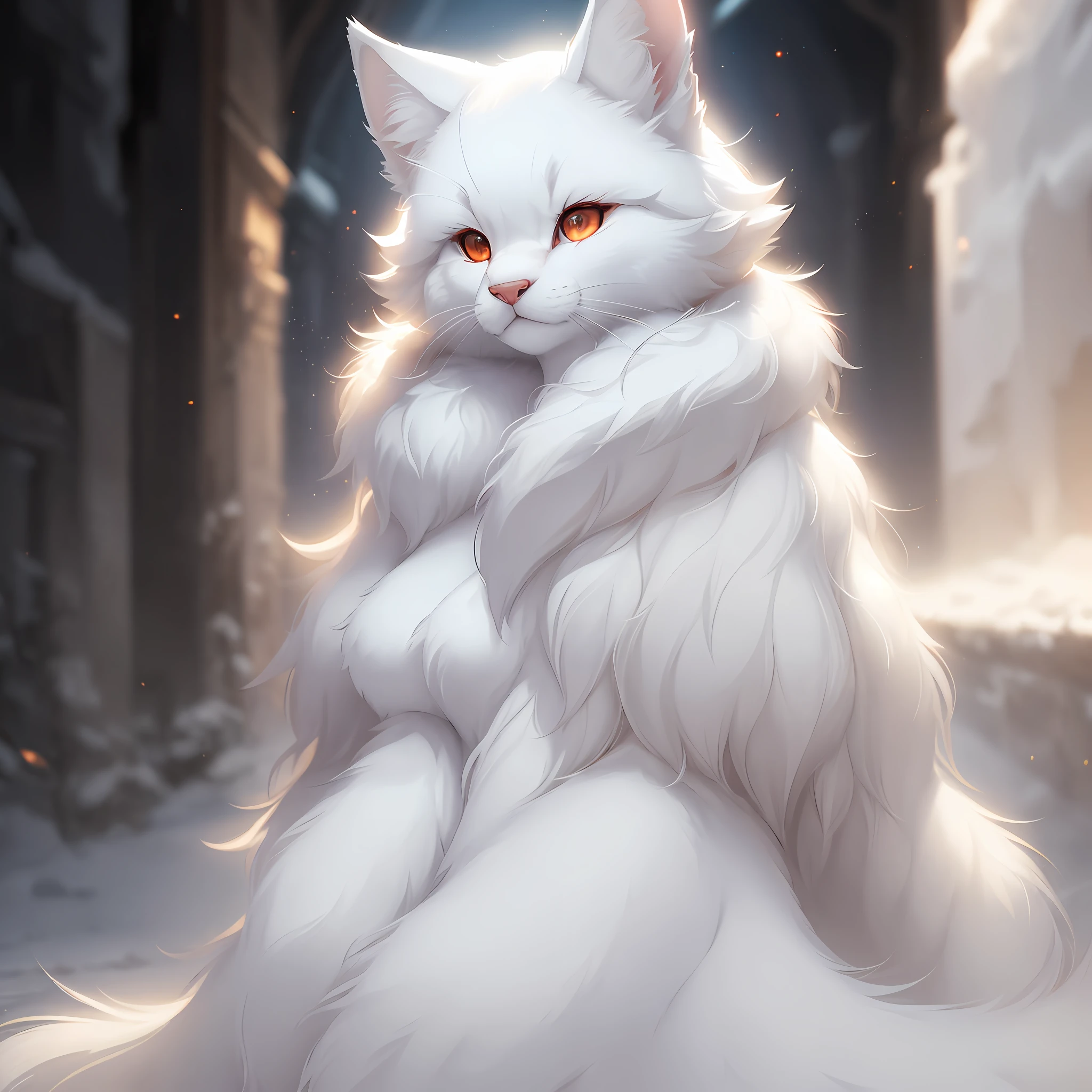 Furry, white fur, super cute face, fur red element, shining T-shrt, beautiful light and shadow, ambient light, super detailed fur, volumetric light, solo, female, full body, --auto --s2