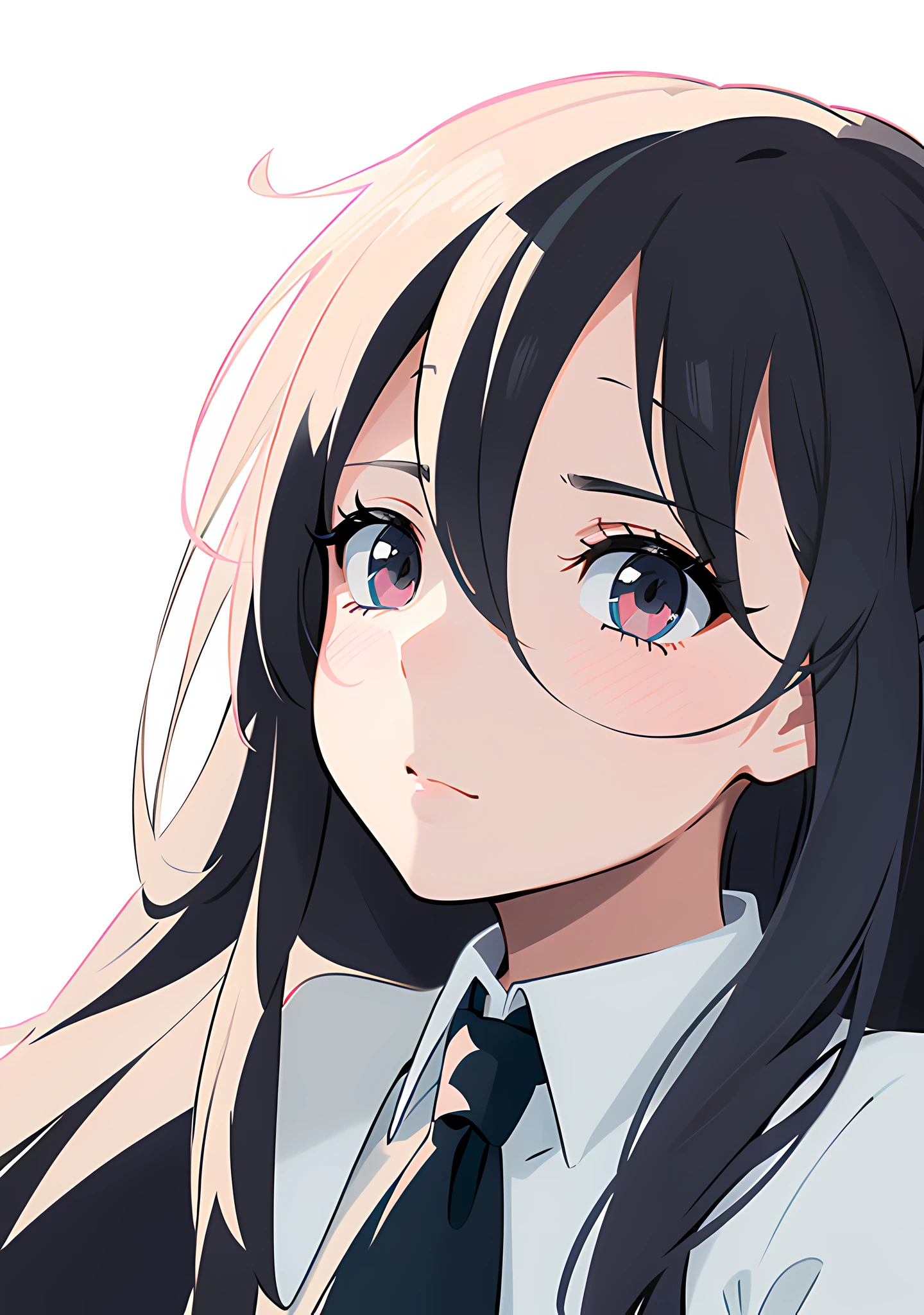 drawing of a girl with long hair and a tie on, clean anime outlines, with out shading, anime shading), line sketch!!, detailed anime soft face, outlined!!!, sketchy artstyle, anime shading, anime sketch, detailed but rough, detailed anime face, lineart, thick lineart, thick black lineart, line sketch, outlined art