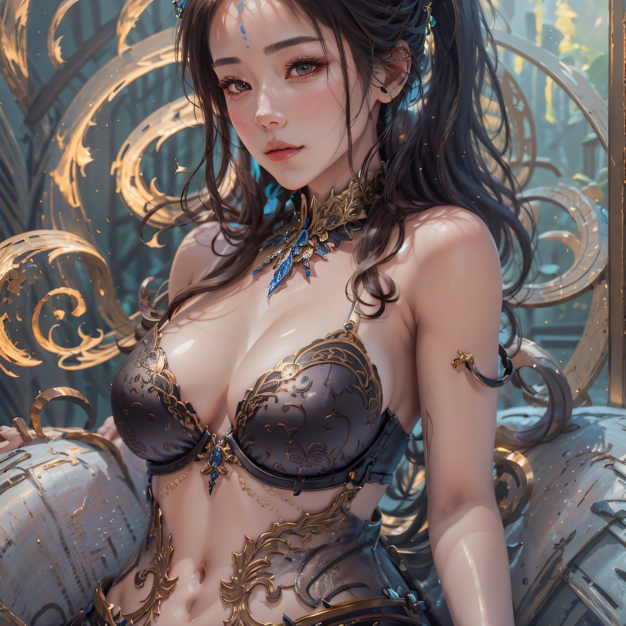 anime girl with a very large breast sitting on a throne, by Yang J, a beautiful fantasy empress, extremely detailed artgerm, detailed digital anime art, 8k high quality detailed art, 2. 5 d cgi anime fantasy artwork, fantasy art style, intricate wlop, 4 k detail fantasy, fanart best artstation, artgerm. anime illustration