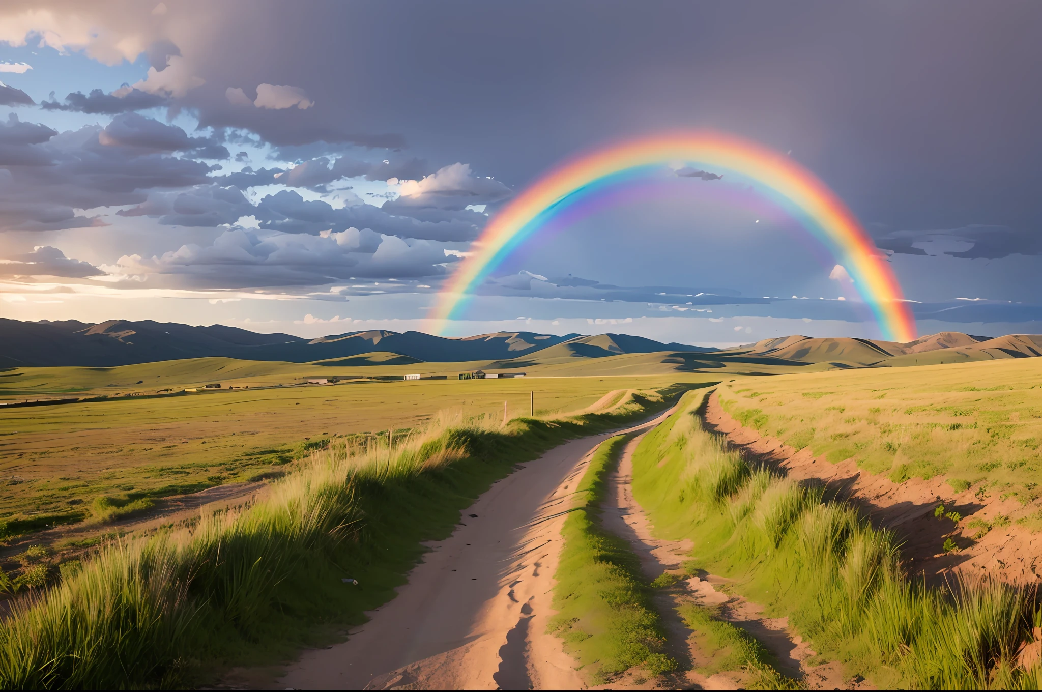 Beautiful rainbow on the steppe