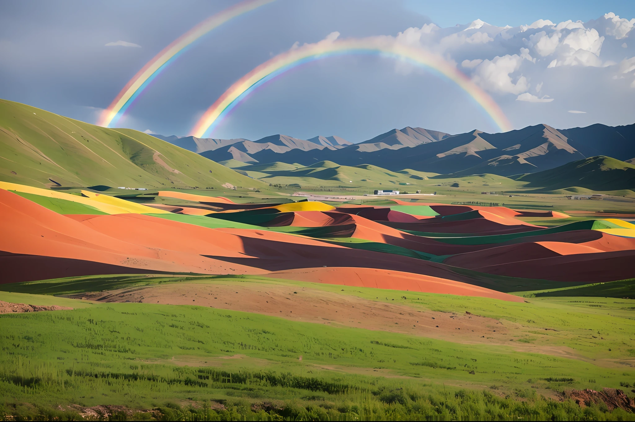 Beautiful rainbow on the steppe