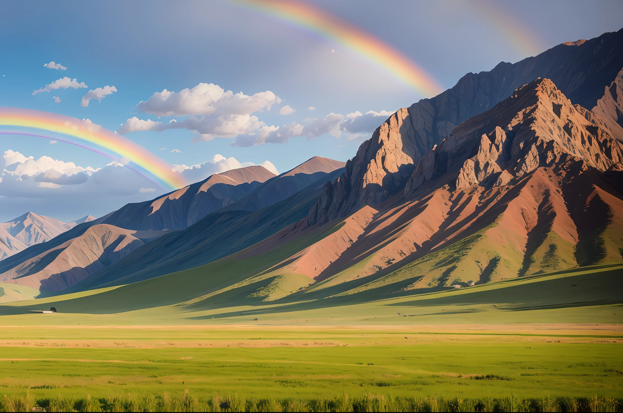 Beautiful rainbow on the steppe