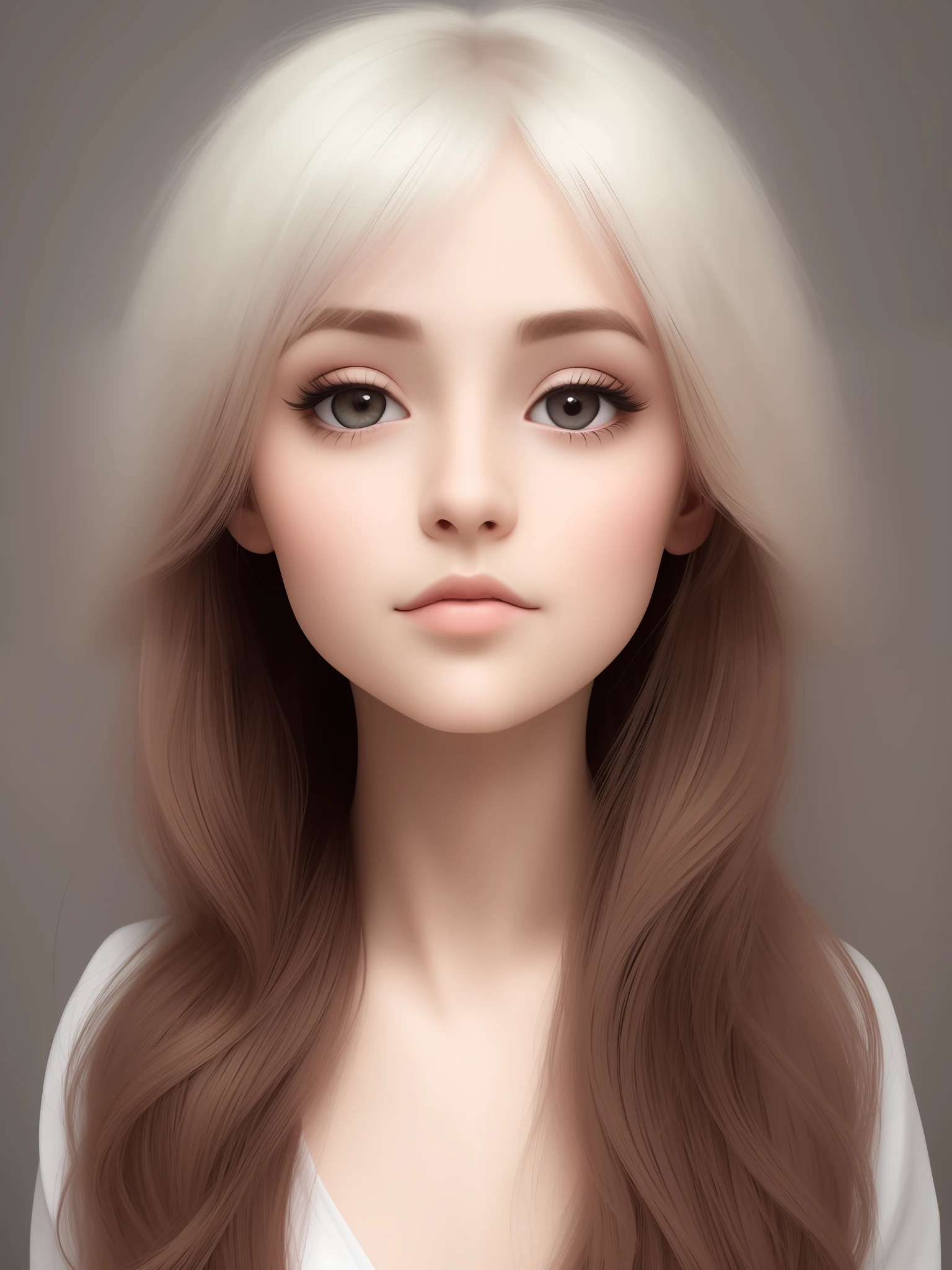 A woman with lilla hair, very big eyes, small nose and beard