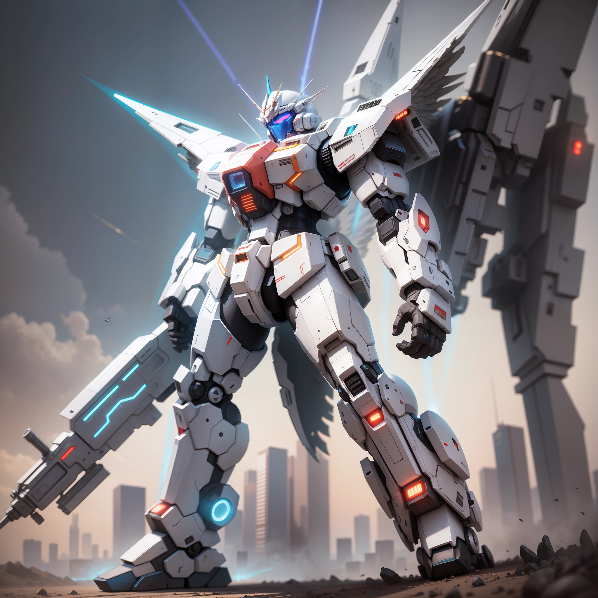 Giant Robot with Angel Wings Cyberpunk Future World Sci-Fi Gundam Beam Saber Top Quality Masterpiece Ultra High Resolution