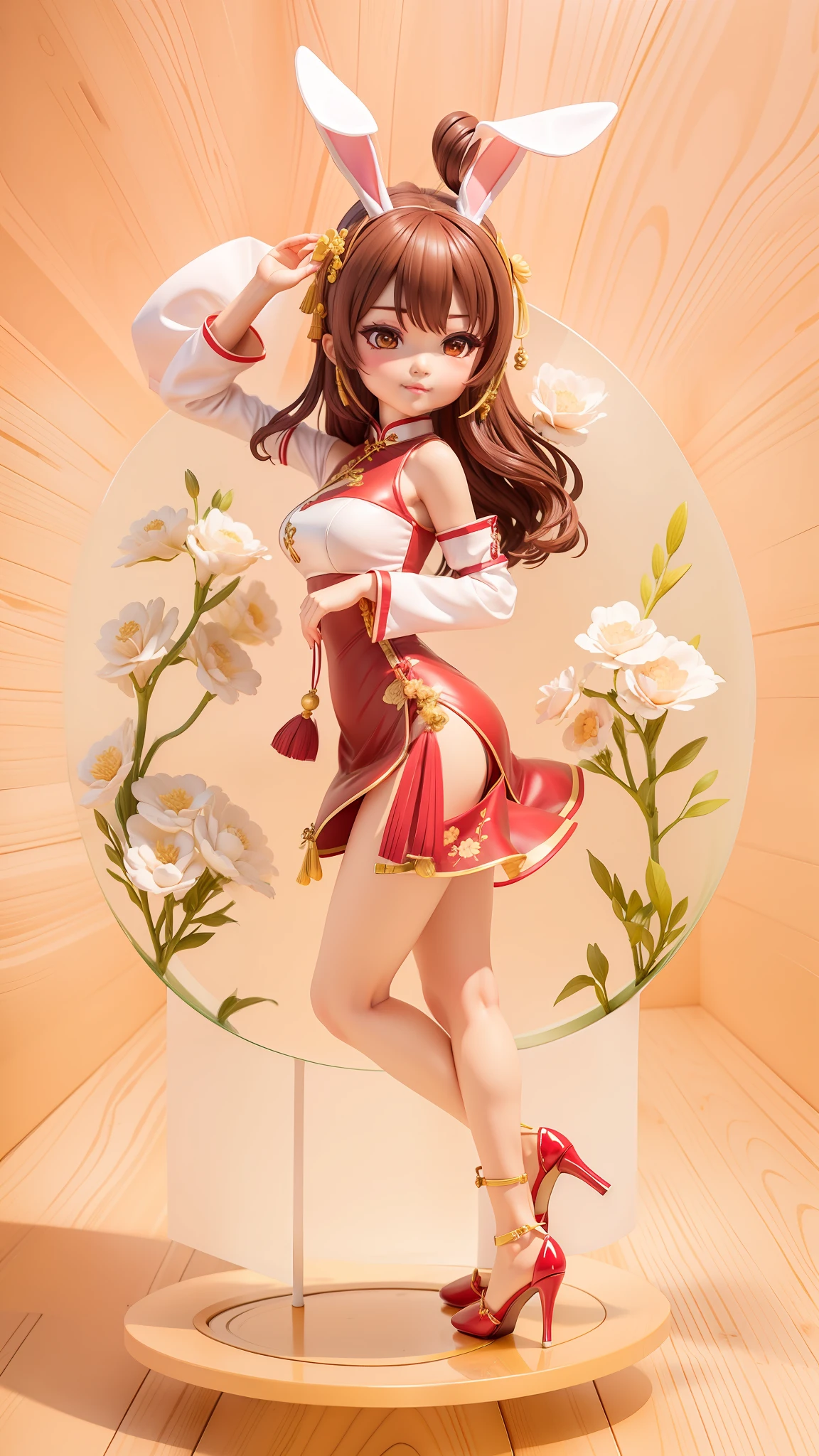 Cheongsam high heels brown single-tailed bunny girl