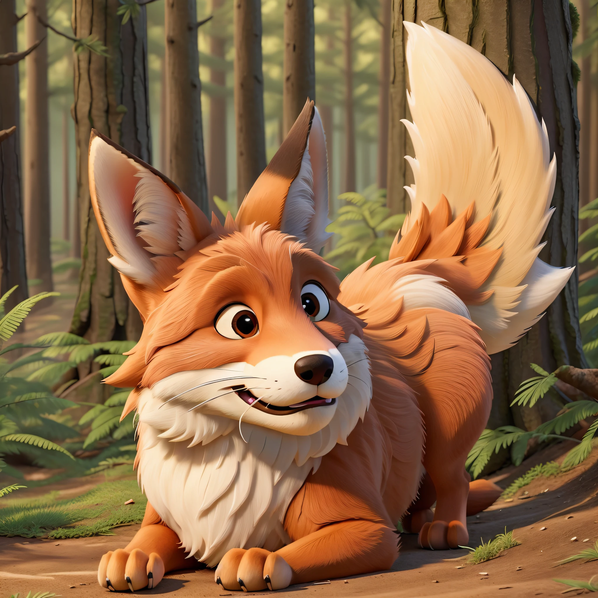 Masterpiece, best quality, close-up of a big fox of an adult, close-up, background forest details perfect, perfectly painted, four legs, one tail --s2