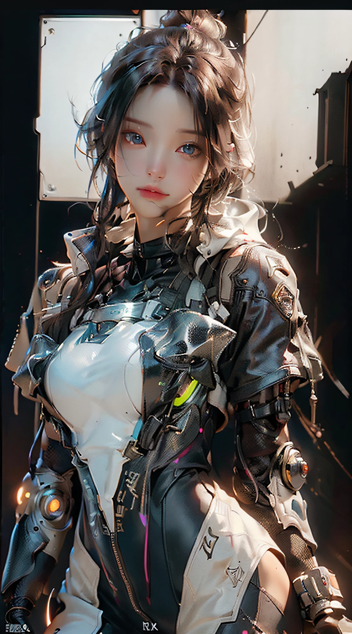 ((Best quality)), ((masterpiece)), (detailed:1.4), 3D, an image of a beautiful cyberpunk female,HDR (High Dynamic Range),Ray Tracing,NVIDIA RTX,Super-Resolution,Unreal 5,Subsurface scattering,PBR Texturing,Post-processing,Anisotropic Filtering,Depth-of-field,Maximum clarity and sharpness,Multi-layered textures,Albedo and Specular maps,Surface shading,Accurate simulation of light-material interaction,Perfect proportions,Octane Render,Two-tone lighting,Wide aperture,Low ISO,White balance,Rule of thirds,8K RAW,