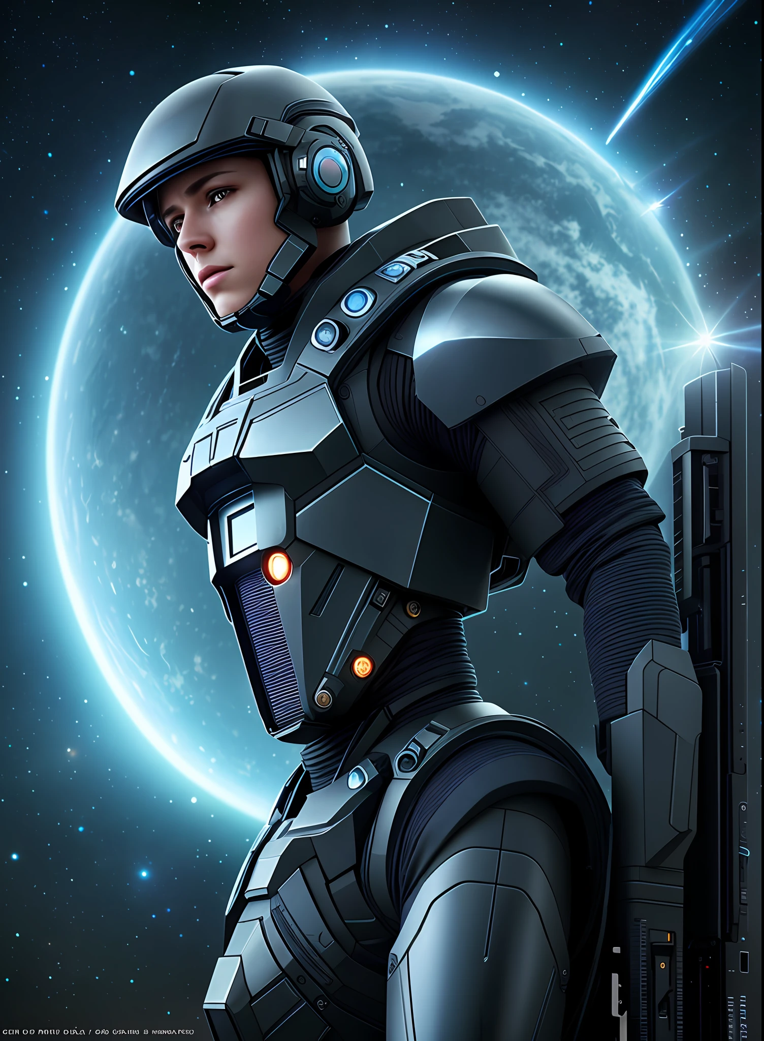 sfw, image of a sentinel, interstellar sector, science fiction style costumes, high-tech gadgets high details, photography, blue neon light, Fujifilm X-T4, 35mm, volumetric lighting, intricate details, UHD, extremely detailed masterpiece, intricate details, (highest quality: 1.3), cinematic shot, ((masterpiece)), (sharp focus: 1.5), (realistic photo: 1.3), (dark lighting: 1.3), dramatic lighting, highly detailed, intricate details, redeem in 8k, UHD, HDR, ultra-hd.