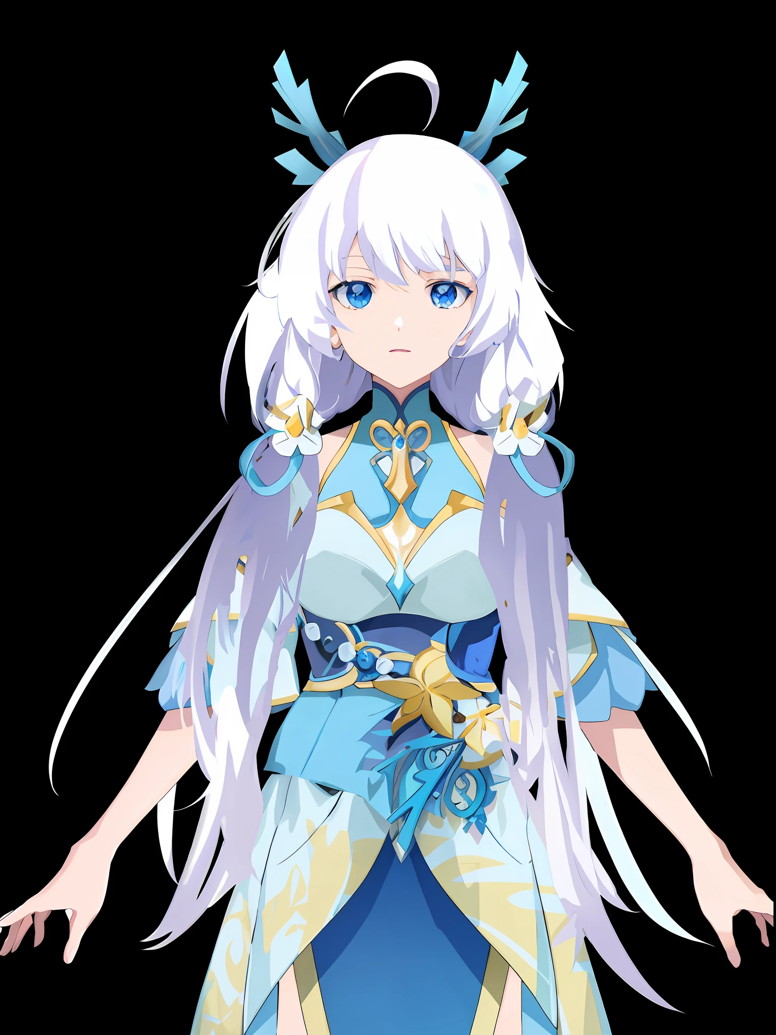 Cartoon image of a woman with white hair and blue eyes, white-haired god, portrait knight of zodiac girl, water from Konoha, anime goddess, Kokiyo from Genshin impact, official character art, knight of zodiac girl, Ayaka Genshin impact, April rendering, anime moe art style, cute 3D anime girl rendering, masterpiece, masterpiece, rich detail portrayal