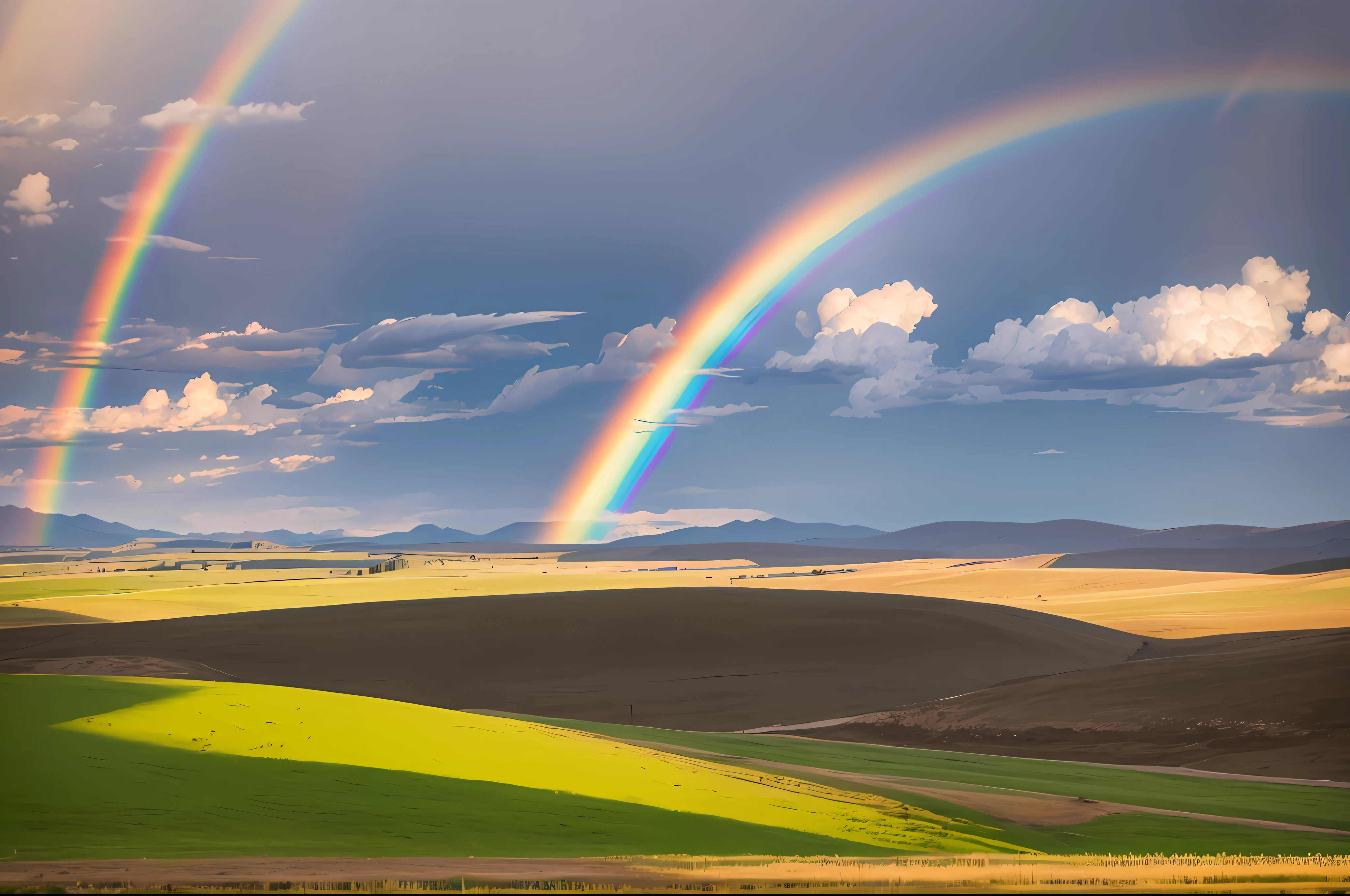 Beautiful rainbow on the steppe