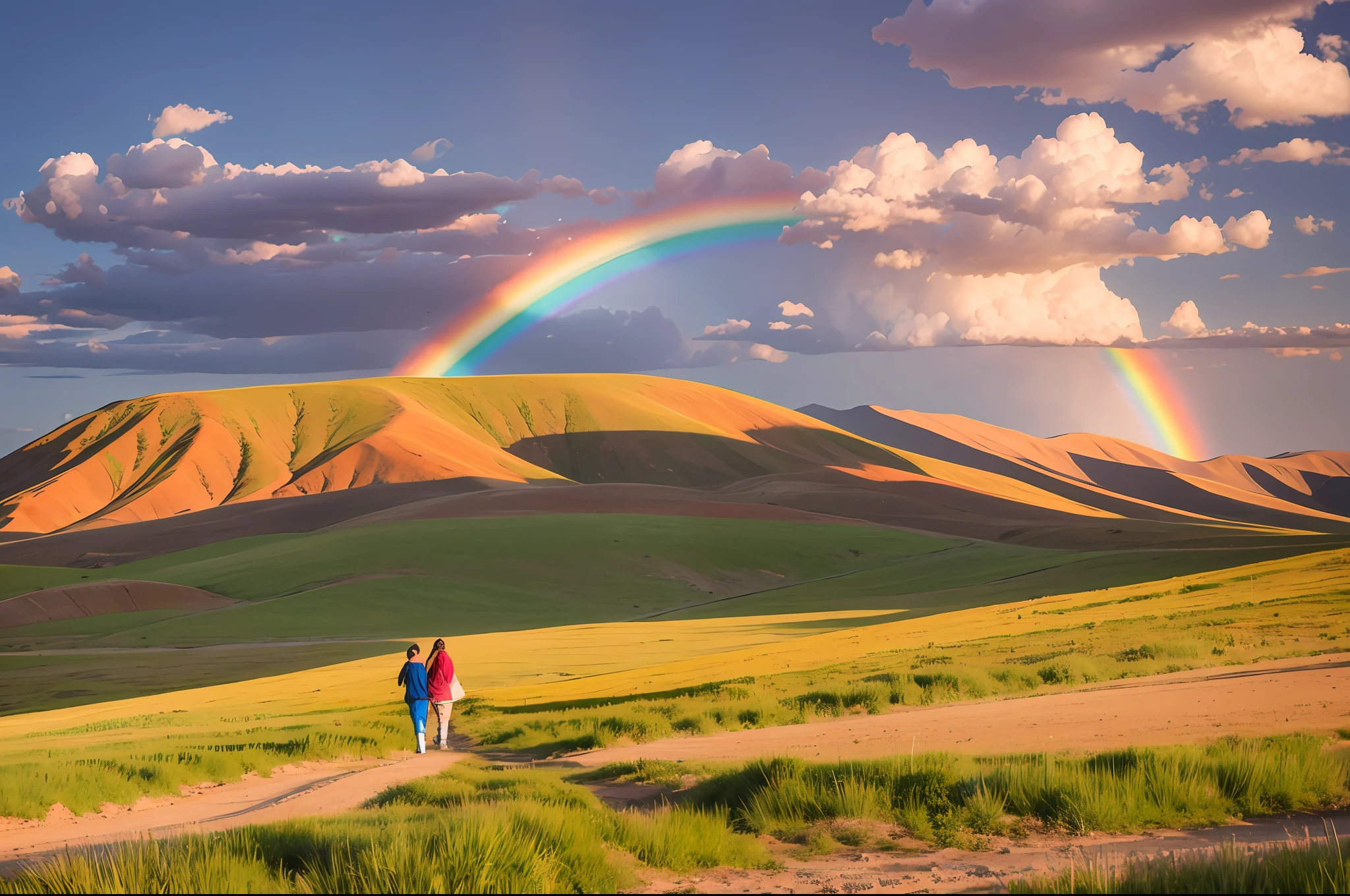 Beautiful rainbow on the steppe