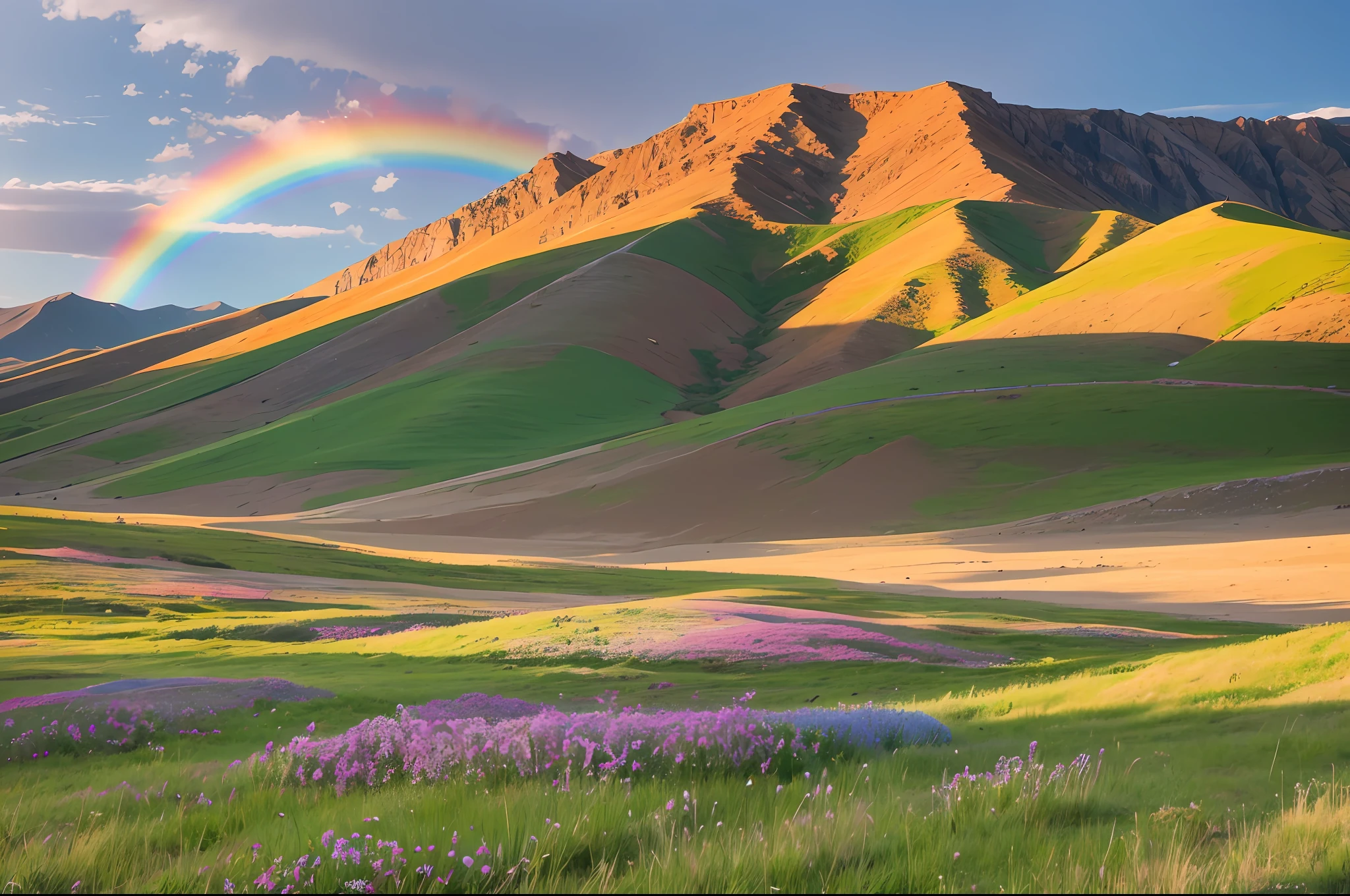 Beautiful rainbow on the steppe