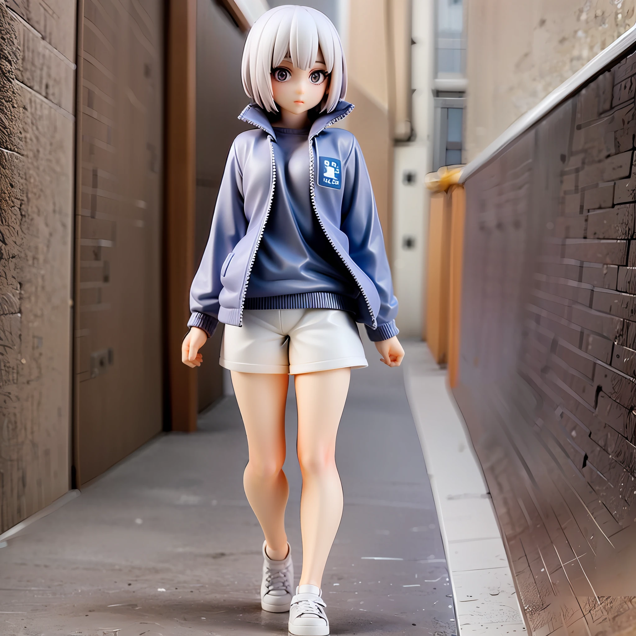 simple background,white background,white hair,short cut,1girl, short pants,sneakers, beautiful eye, full body,