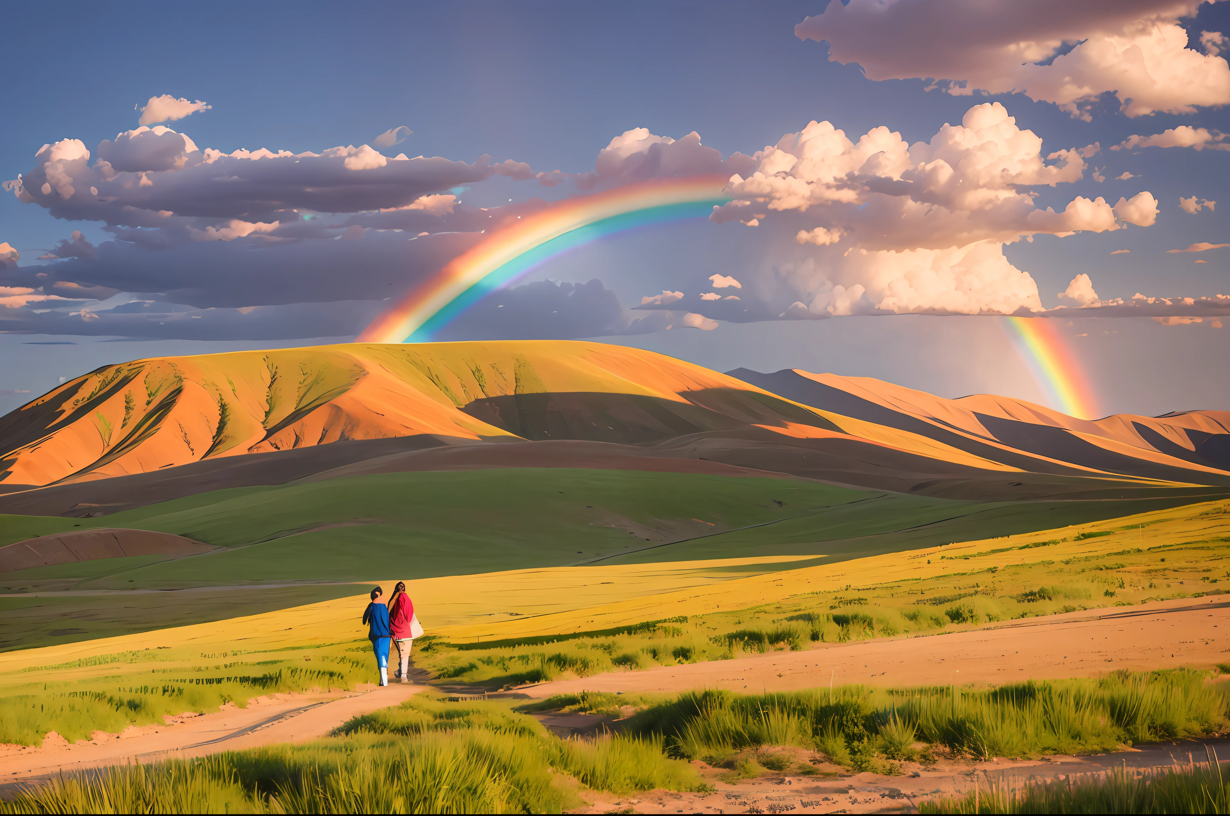 Beautiful rainbow on the steppe
