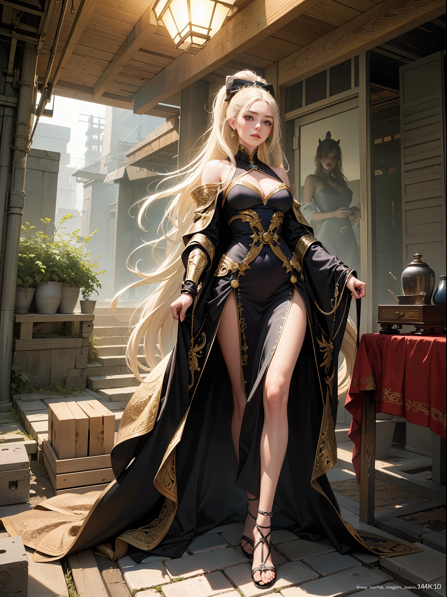 (8k:1.27), highest quality, masterpiece, super high definition: 1.2) pictures of cute western women (beautiful: 1.1), intricate and elegant, fantasy, detailed, geometric patterns by Greg Rutkowski and Alphonse Mucha, gradient lighting, face light, ray tracing, (brighten light: 1.2), (increase quality: 1.4), ( top quality real texture skin), fine eyes, fine faces, game characters, beautiful Japan women, full body photos, top quality, abandoned futuristic city,